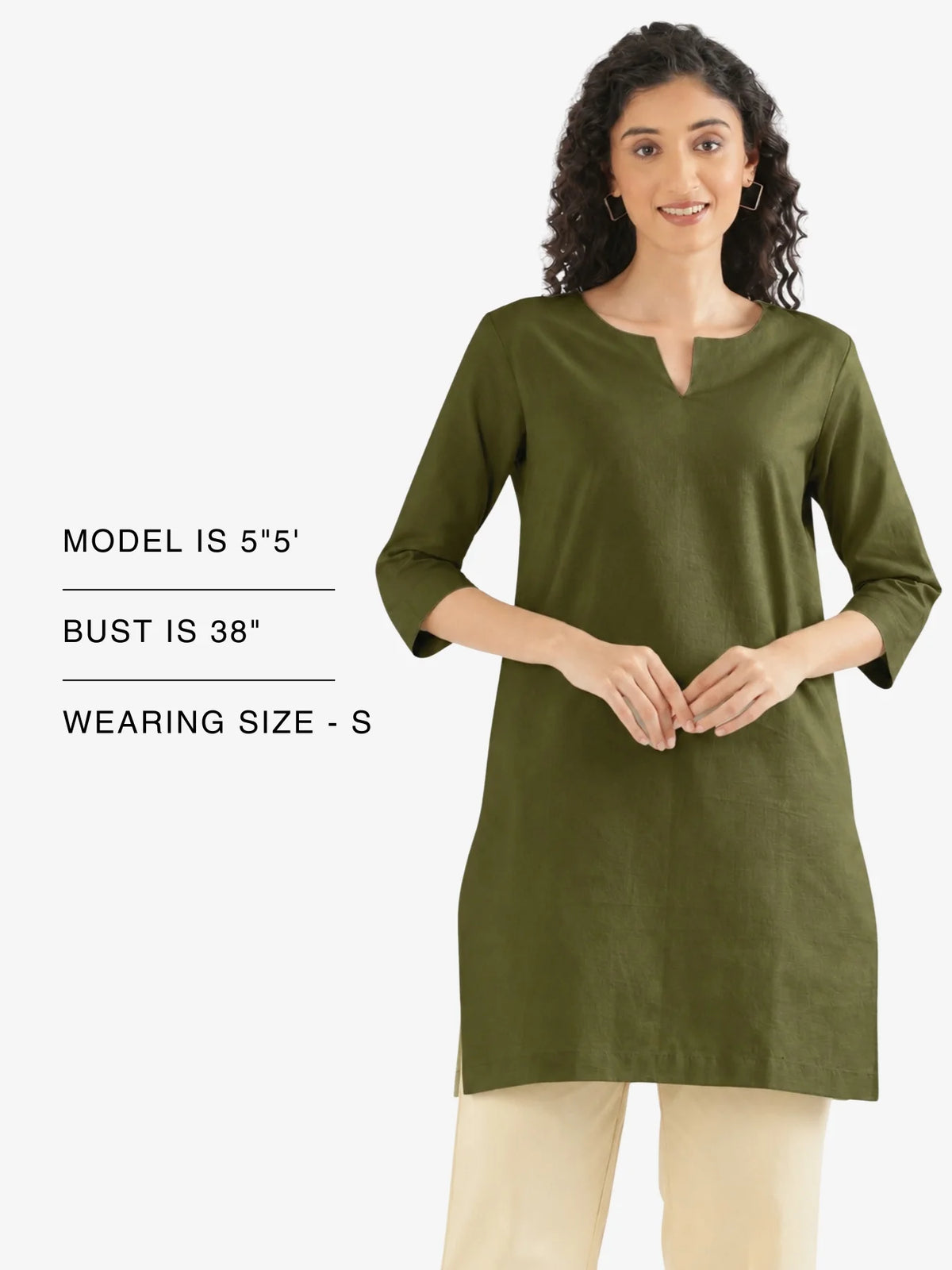 Women Olive Green Airy Linen Mid Thigh Length Kurta