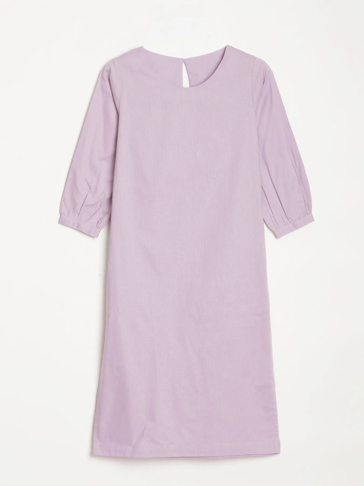 Women Lilac Airy Linen Puff Sleeve Long Kurta