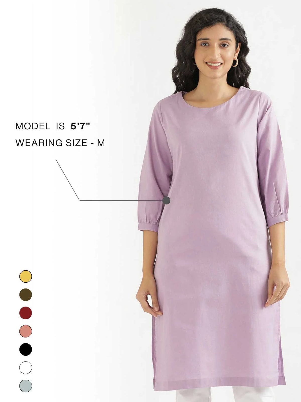 Women Lilac Airy Linen Puff Sleeve Long Kurta