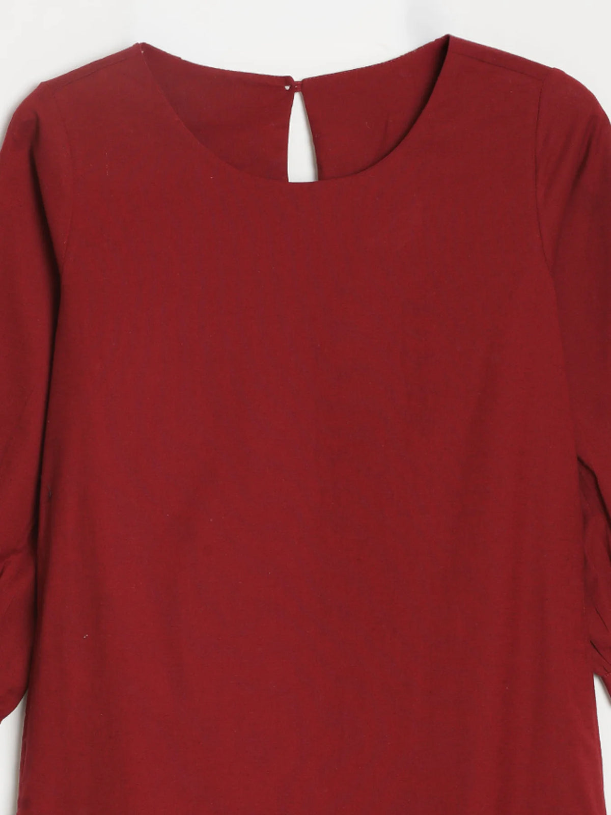Women Maroon Airy Linen Puff Sleeve Long Kurta