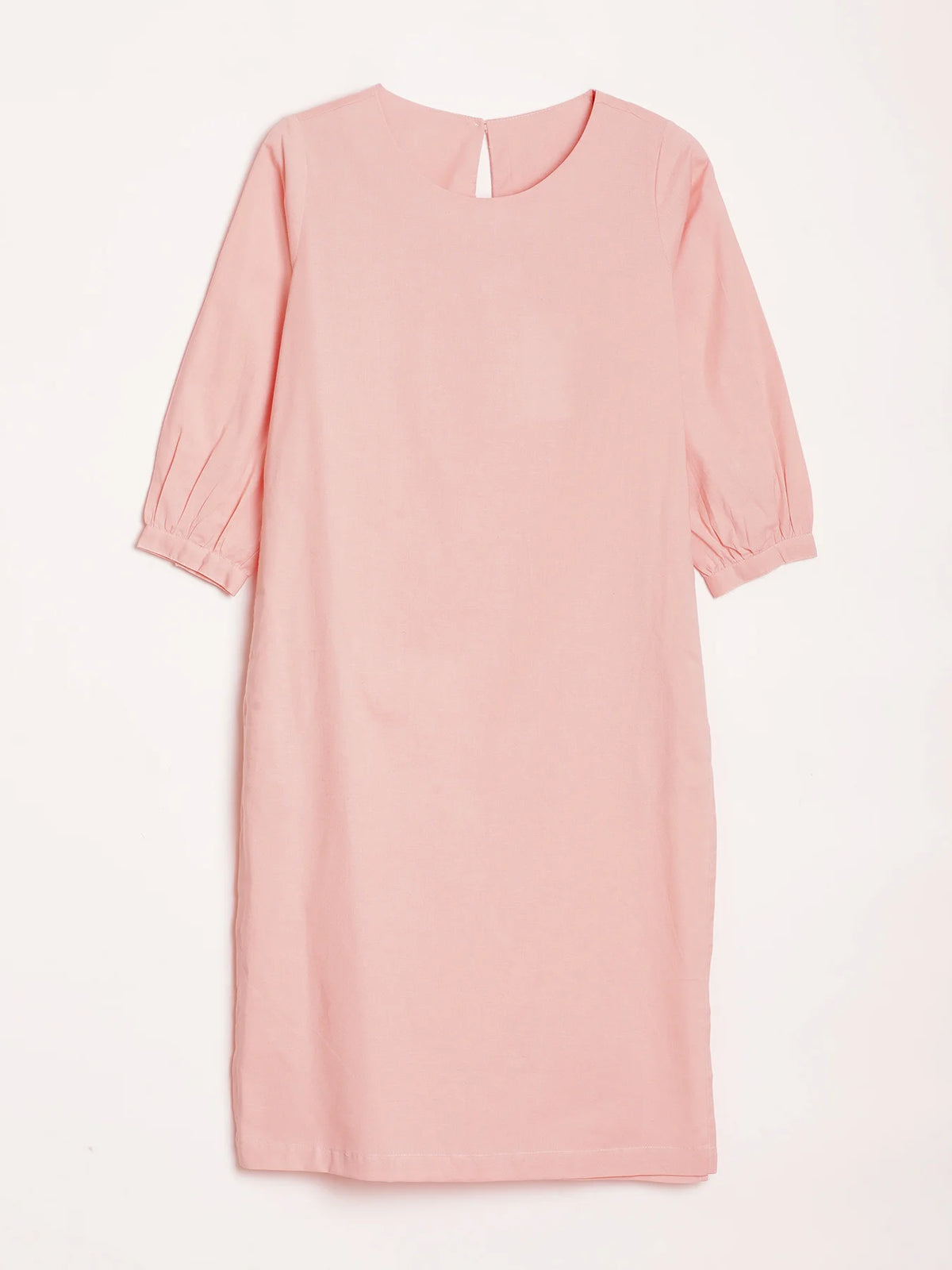 Women Salmon Pink Airy Linen Puff Sleeve Long Kurta