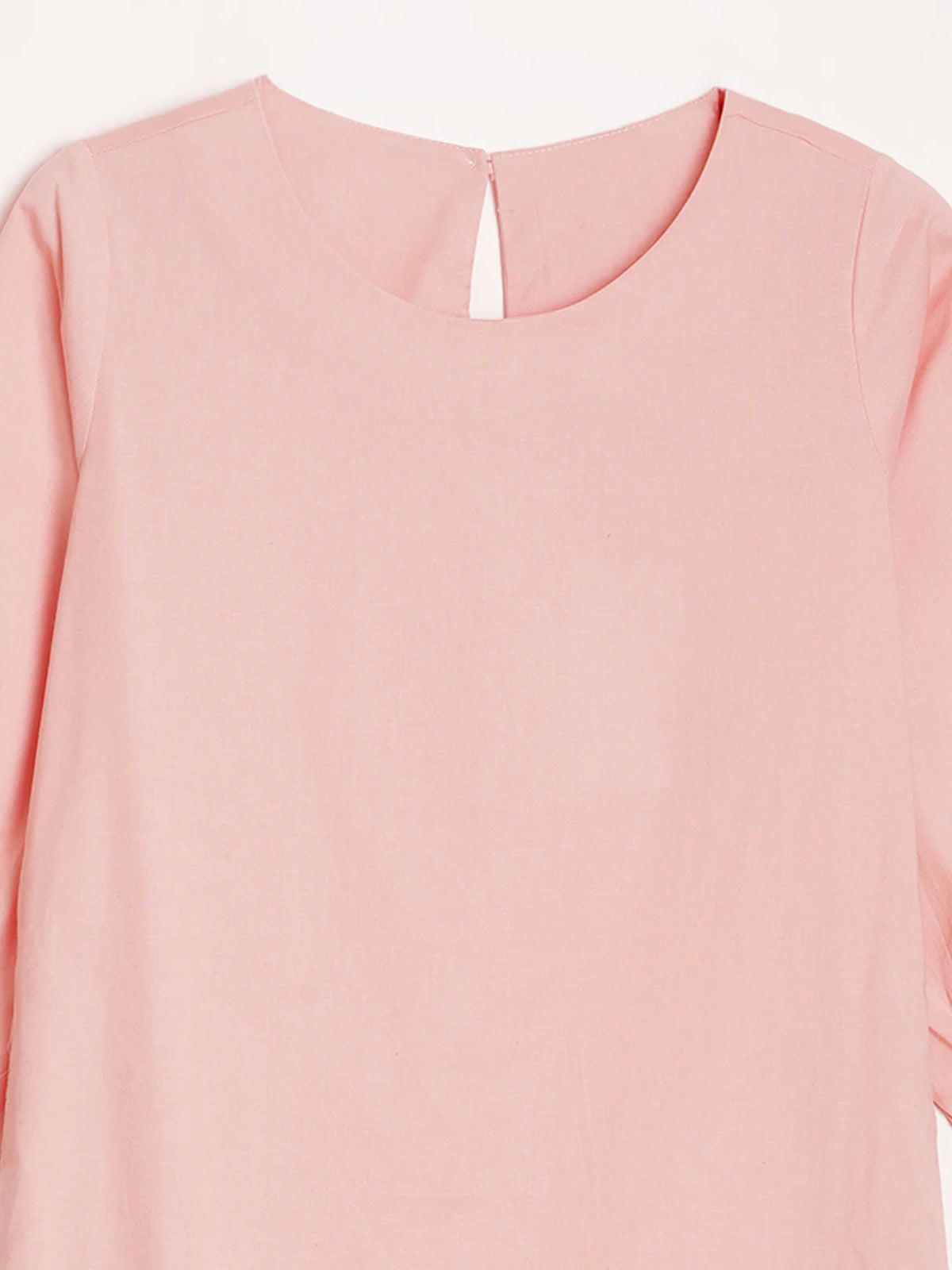Women Salmon Pink Airy Linen Puff Sleeve Long Kurta