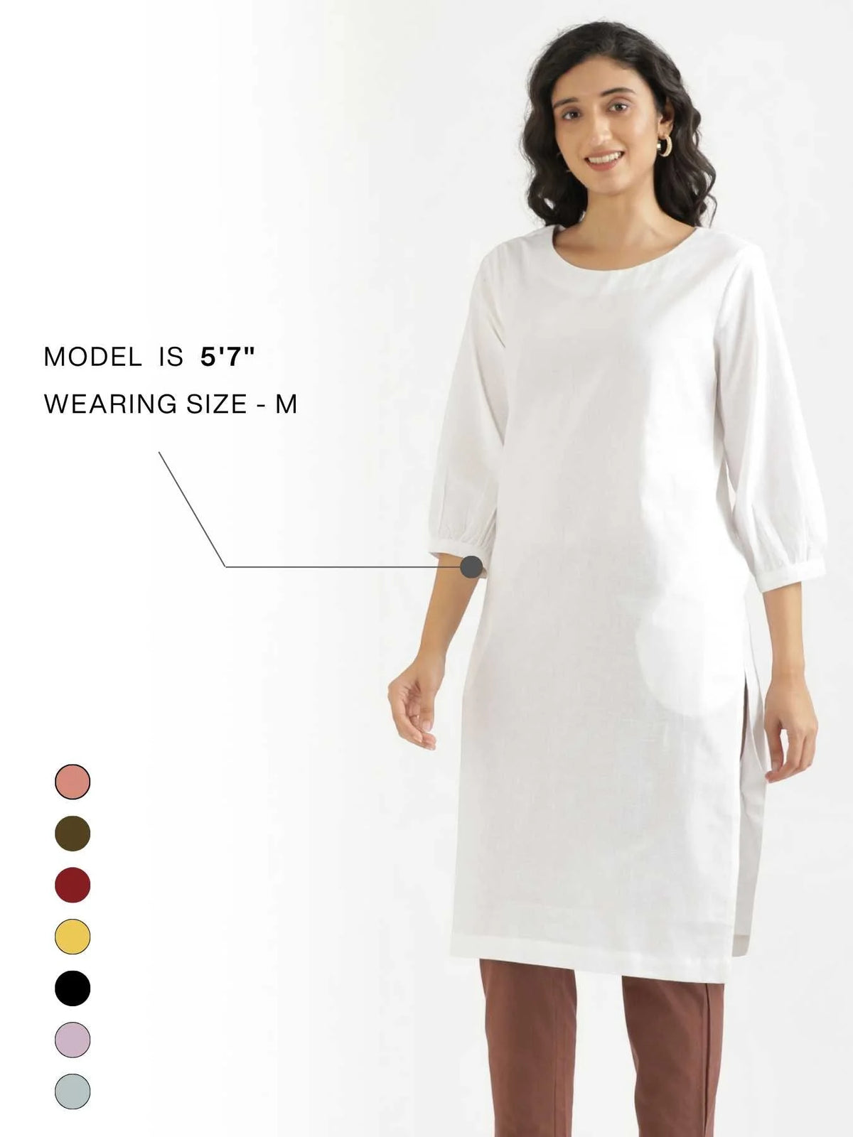 Women White Airy Linen Puff Sleeve Long Kurta