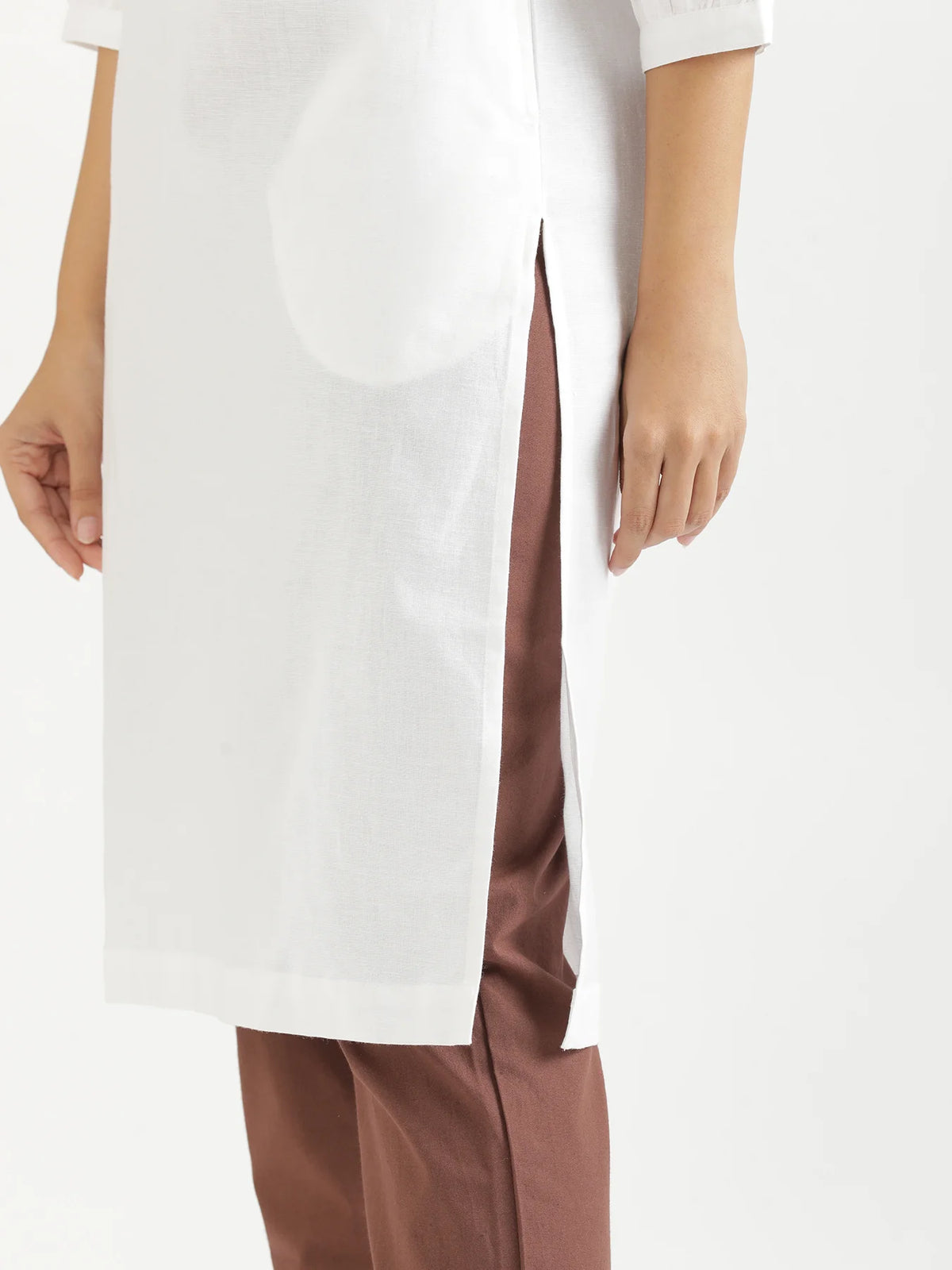 Women White Airy Linen Puff Sleeve Long Kurta