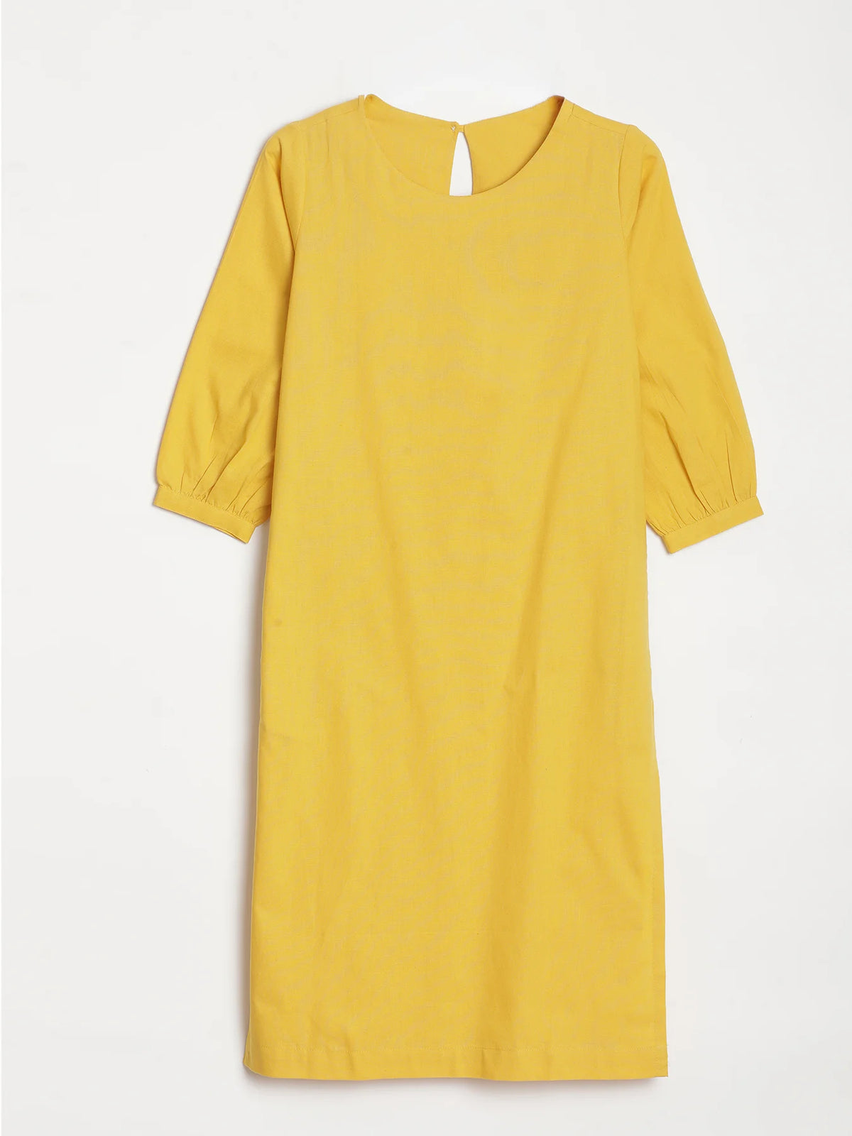 Women Yellow Airy Linen Puff Sleeve Long Kurta