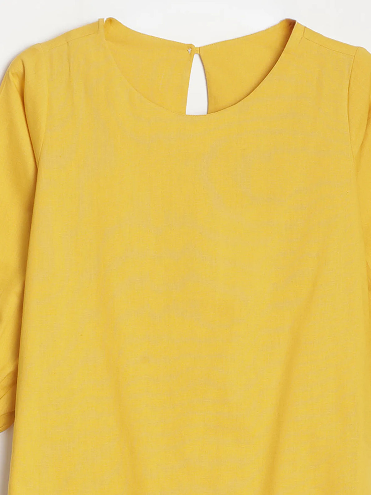 Women Yellow Airy Linen Puff Sleeve Long Kurta