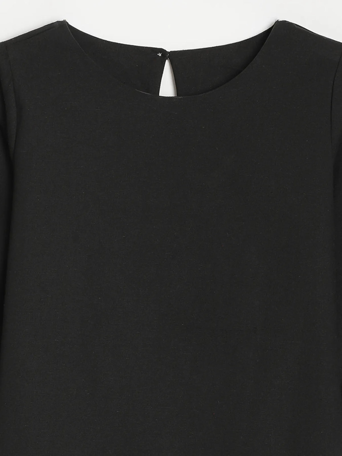 Women Black Airy Linen Puff Sleeve Short Kurta
