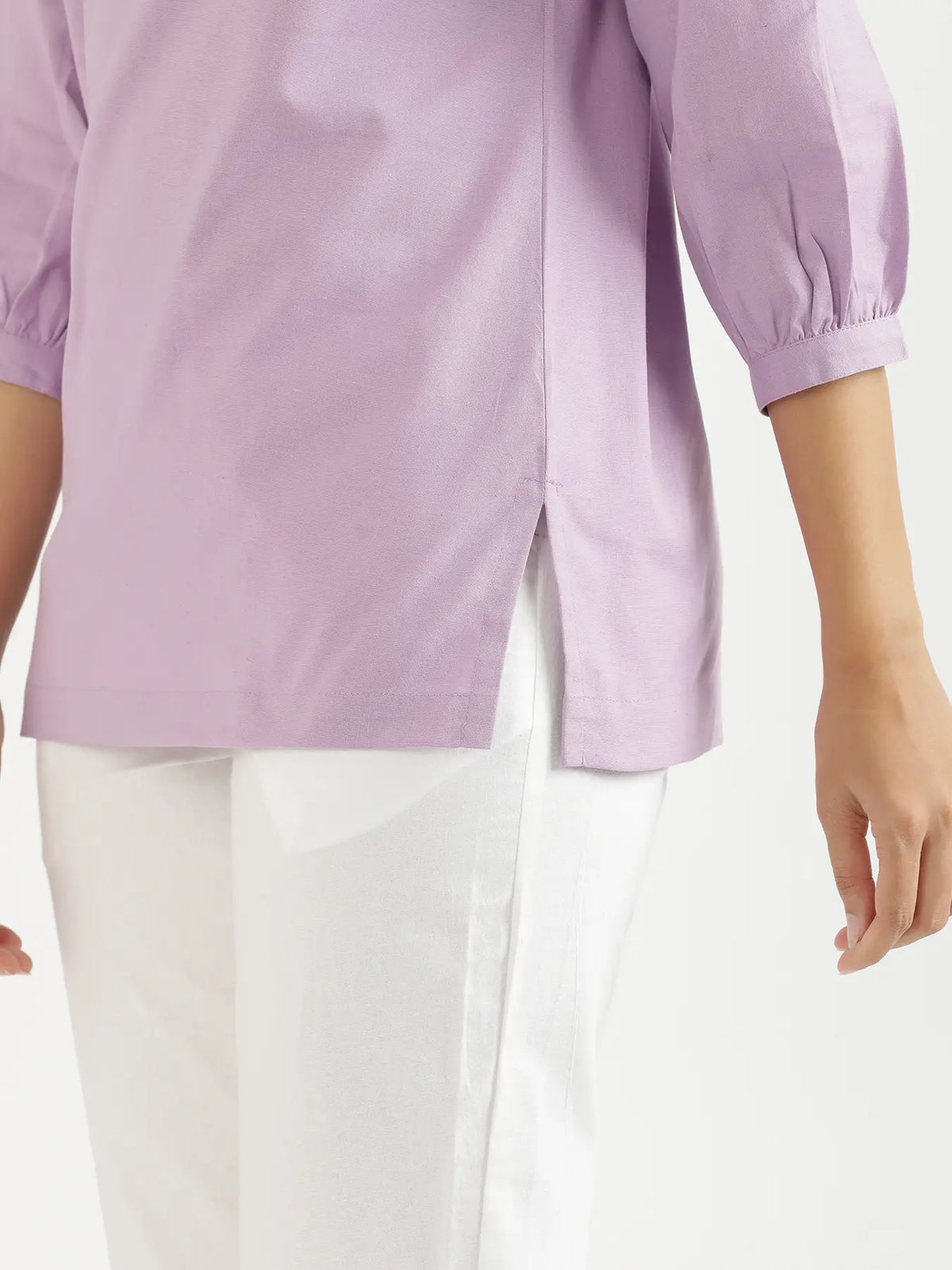 Women Lilac Airy Linen Puff Sleeve Short Kurta