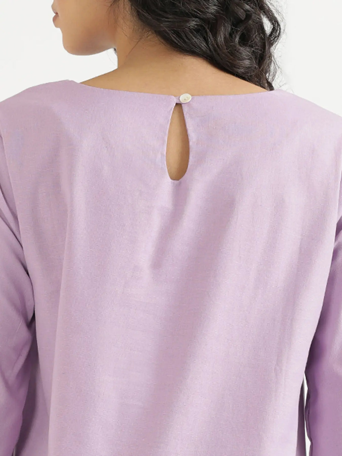 Women Lilac Airy Linen Puff Sleeve Short Kurta
