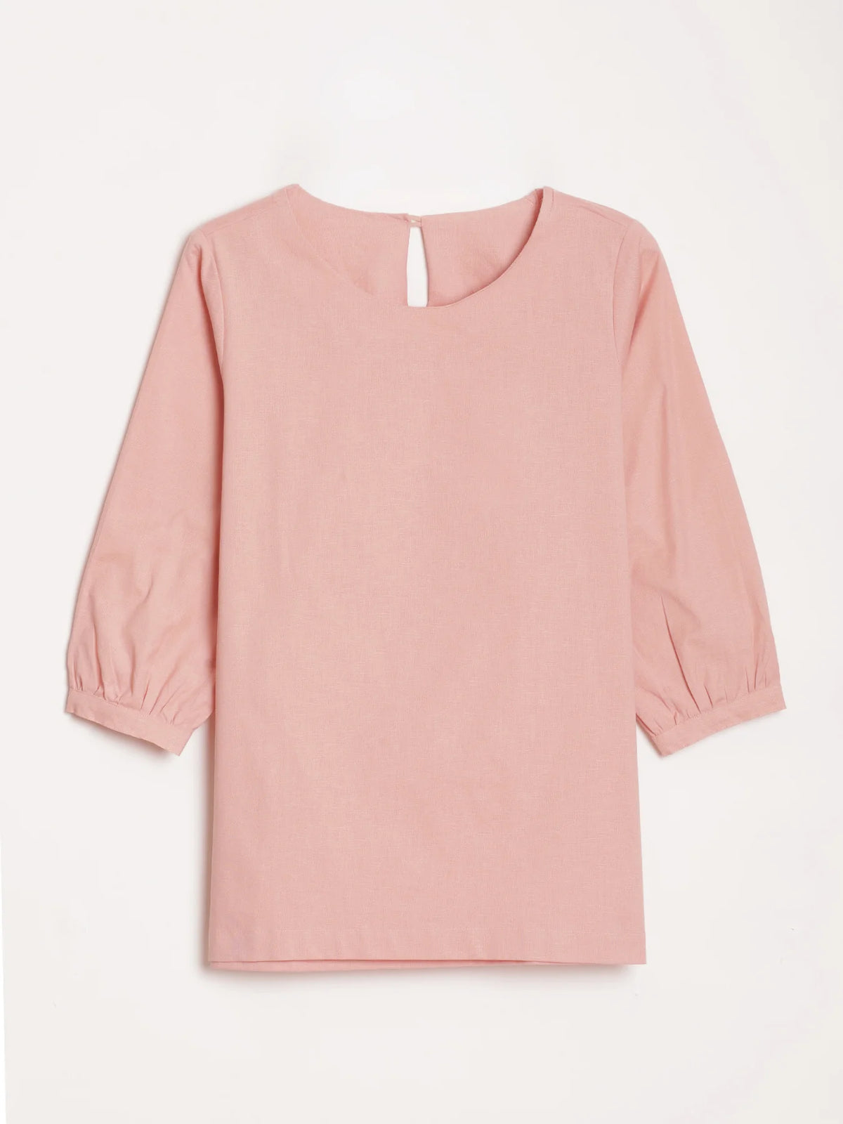 Women Salmon Pink Airy Linen Puff Sleeve Short Kurta