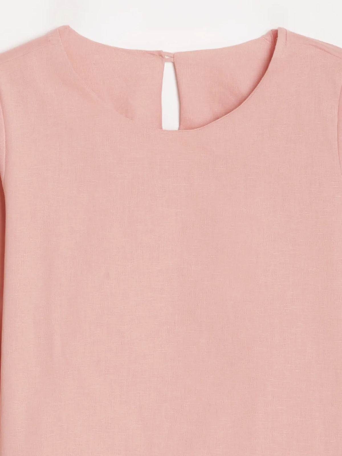 Women Salmon Pink Airy Linen Puff Sleeve Short Kurta