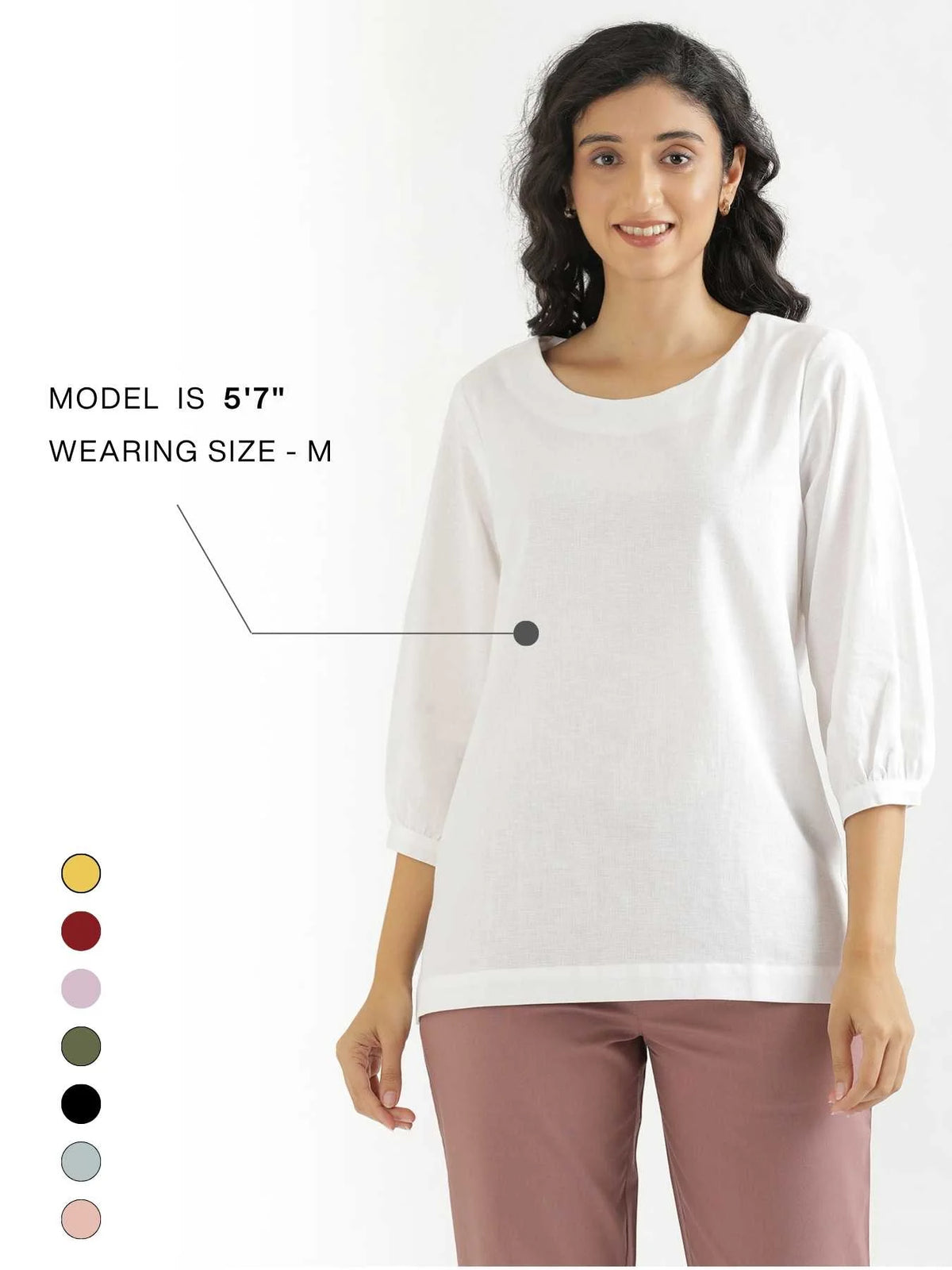Women White Airy Linen Puff Sleeve Short Kurta