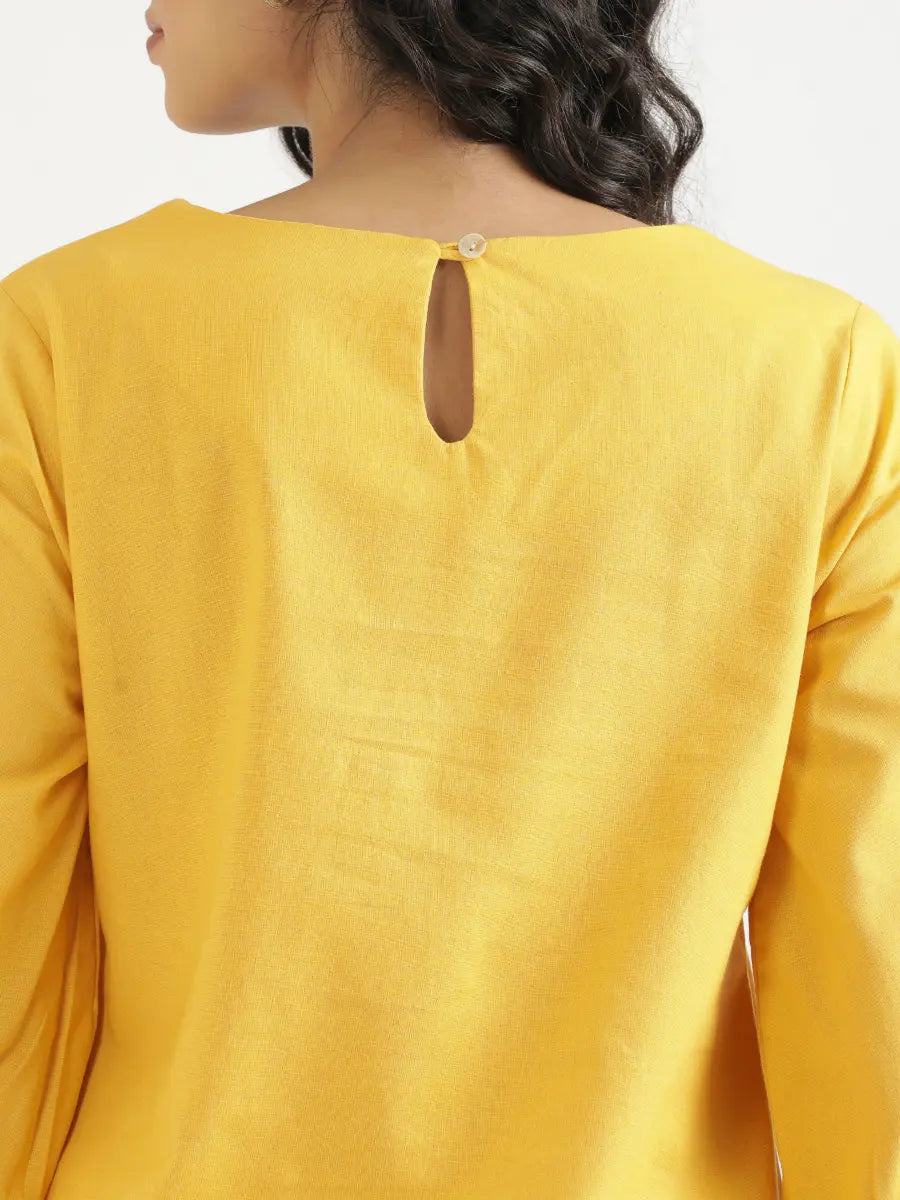 Women Yellow Airy Linen Puff Sleeve Short Kurta