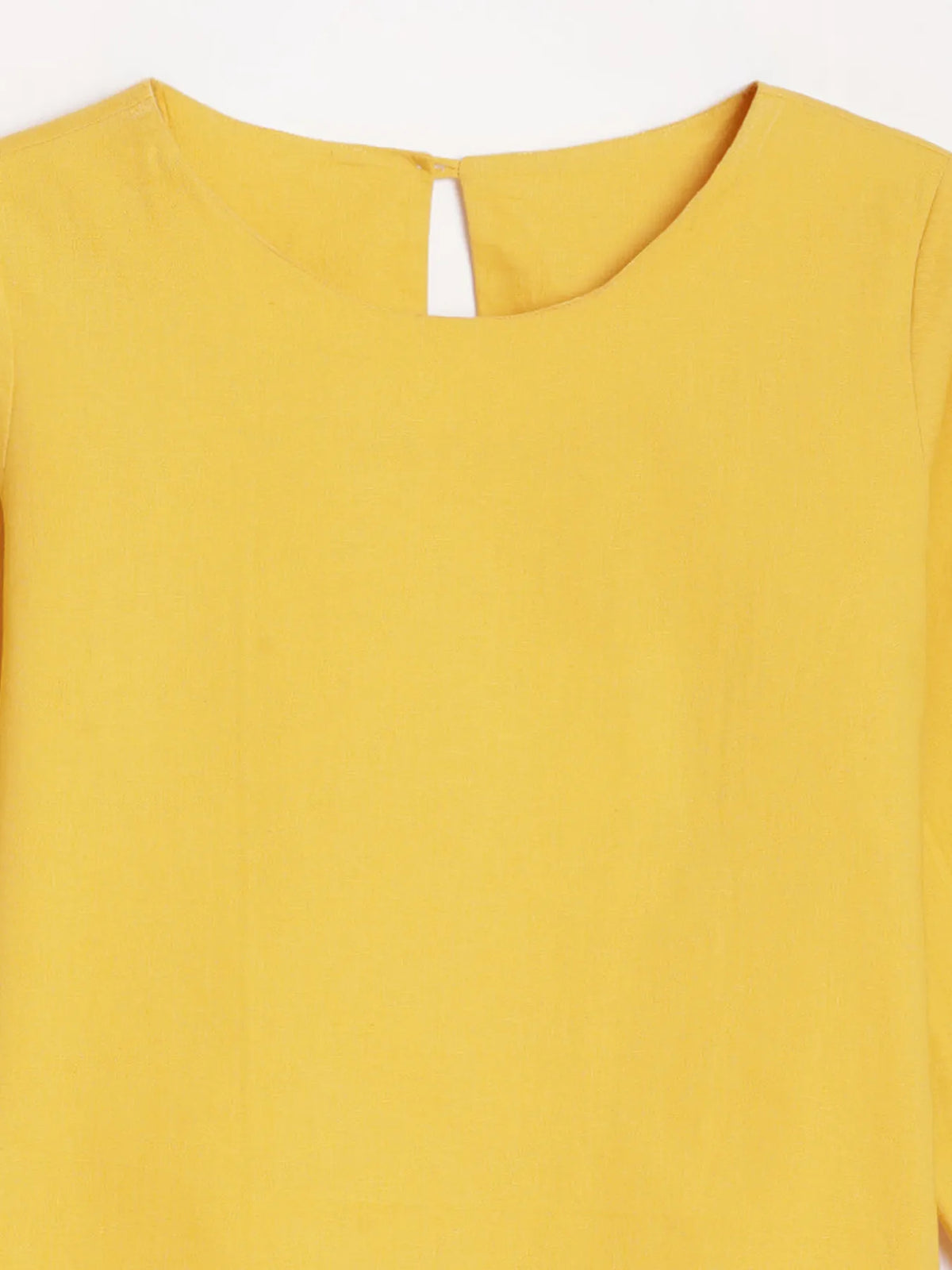 Women Yellow Airy Linen Puff Sleeve Short Kurta
