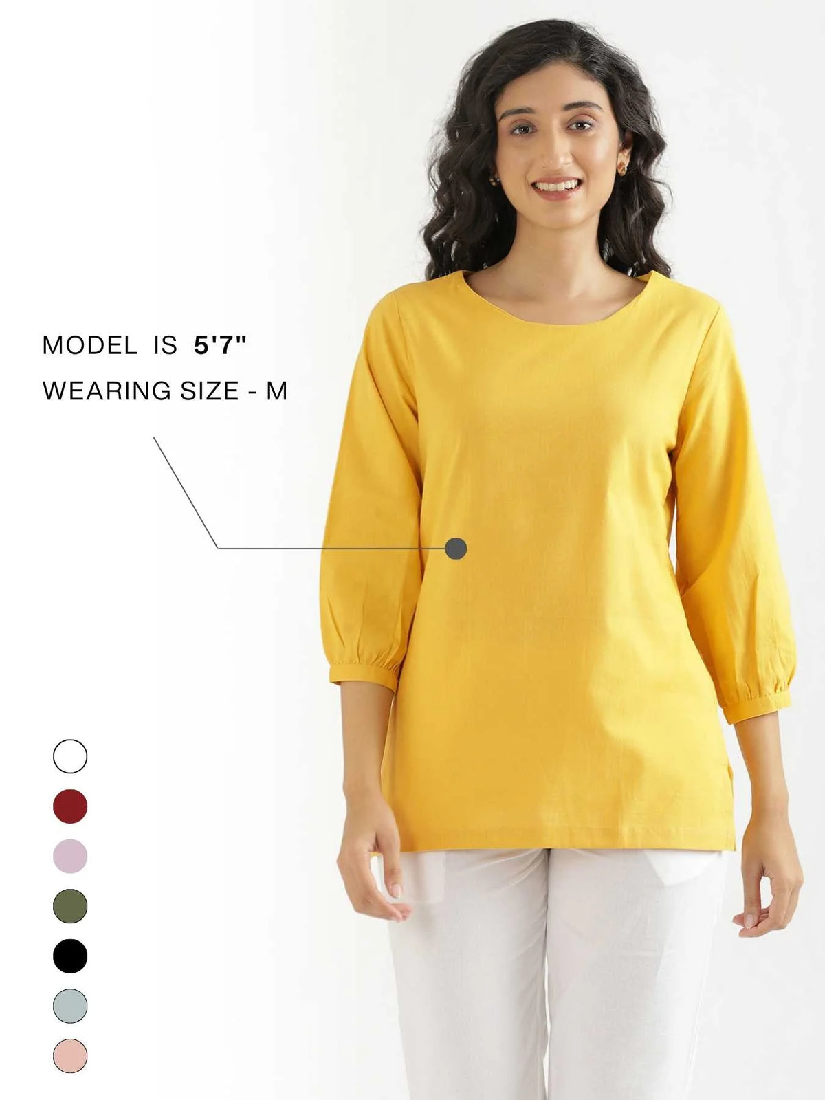 Women Yellow Airy Linen Puff Sleeve Short Kurta