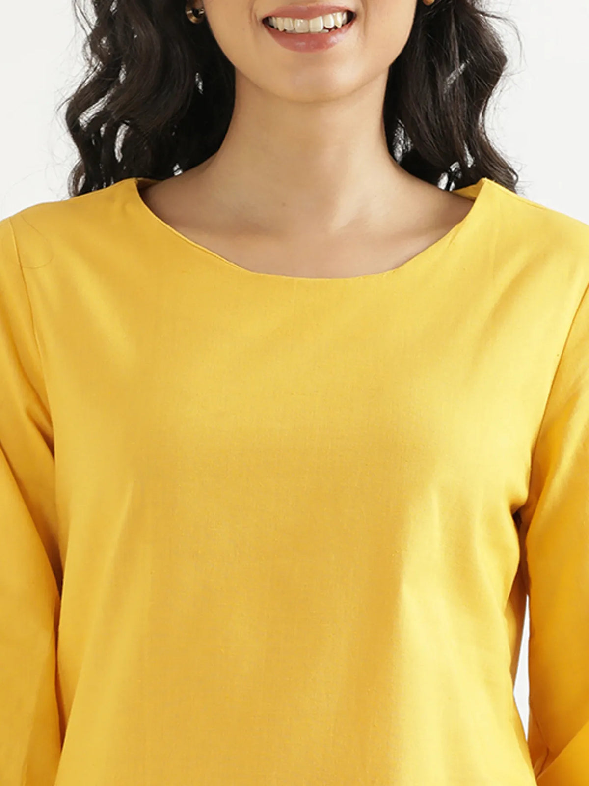 Women Yellow Airy Linen Puff Sleeve Short Kurta