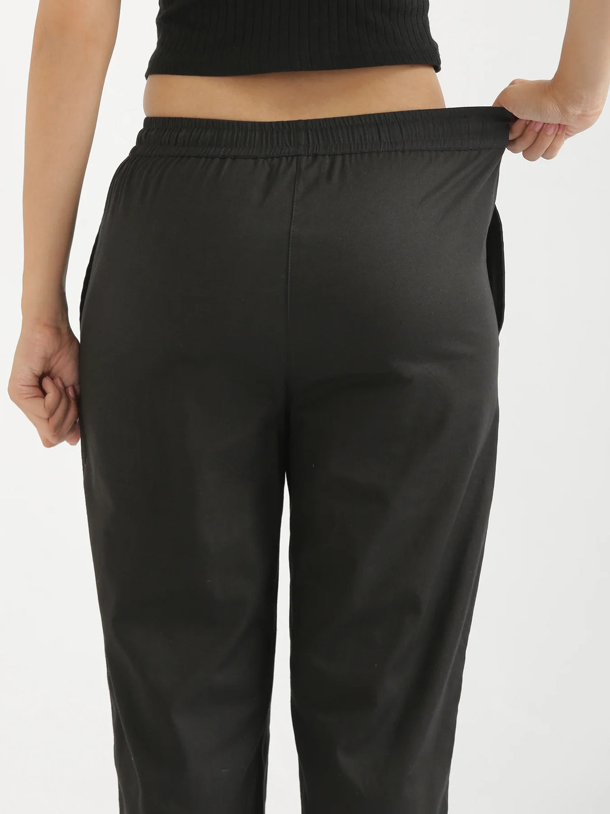 Women Black Airy Linen Relaxed Straight Pant