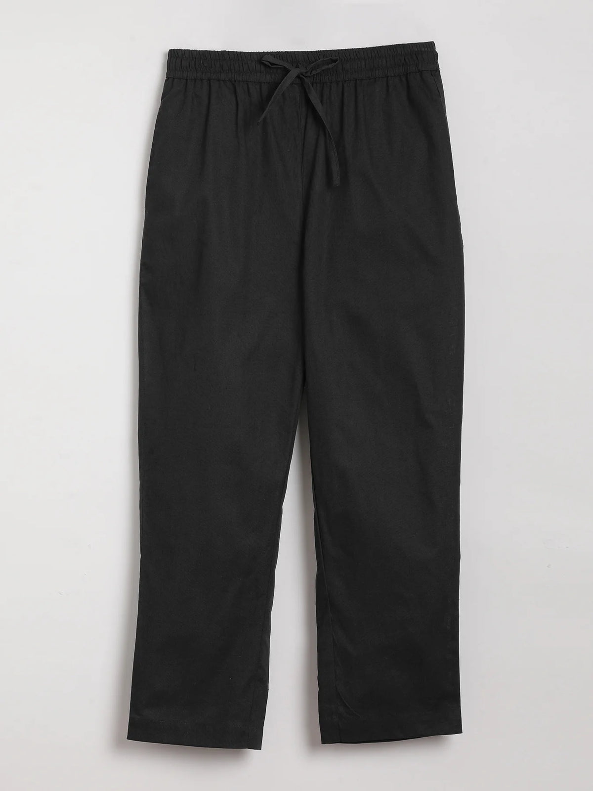 Women Black Airy Linen Relaxed Straight Pant