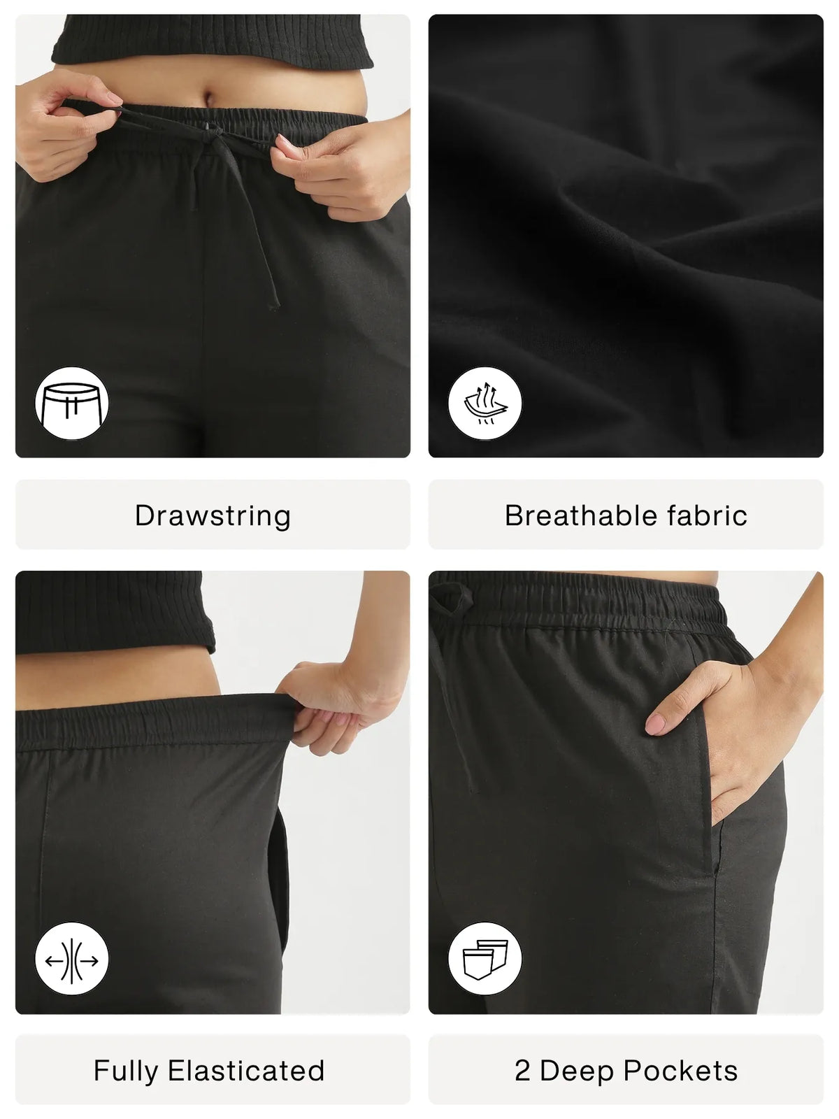 Women Black Airy Linen Relaxed Straight Pant