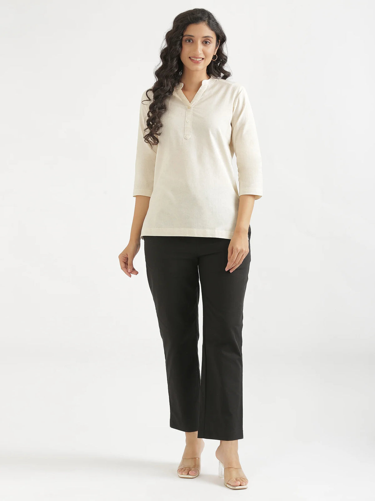 Women Black Airy Linen Relaxed Straight Pant