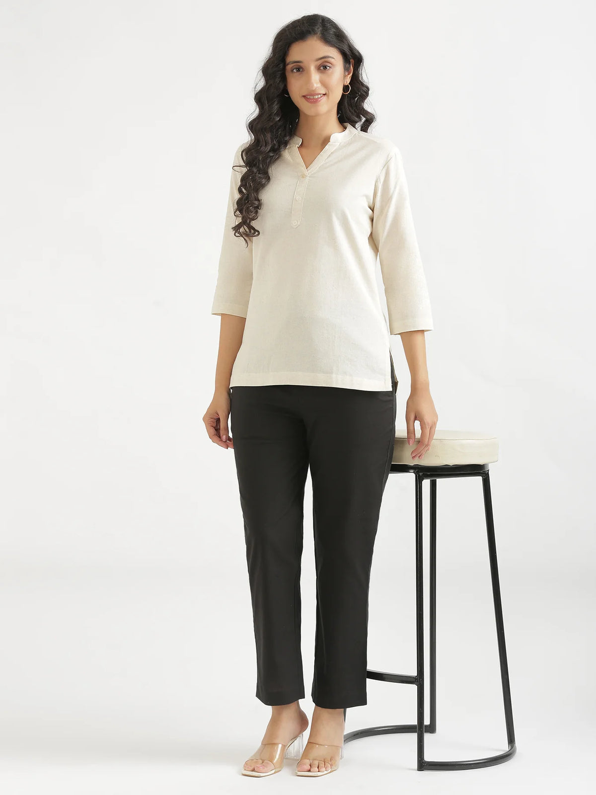 Women Black Airy Linen Relaxed Straight Pant