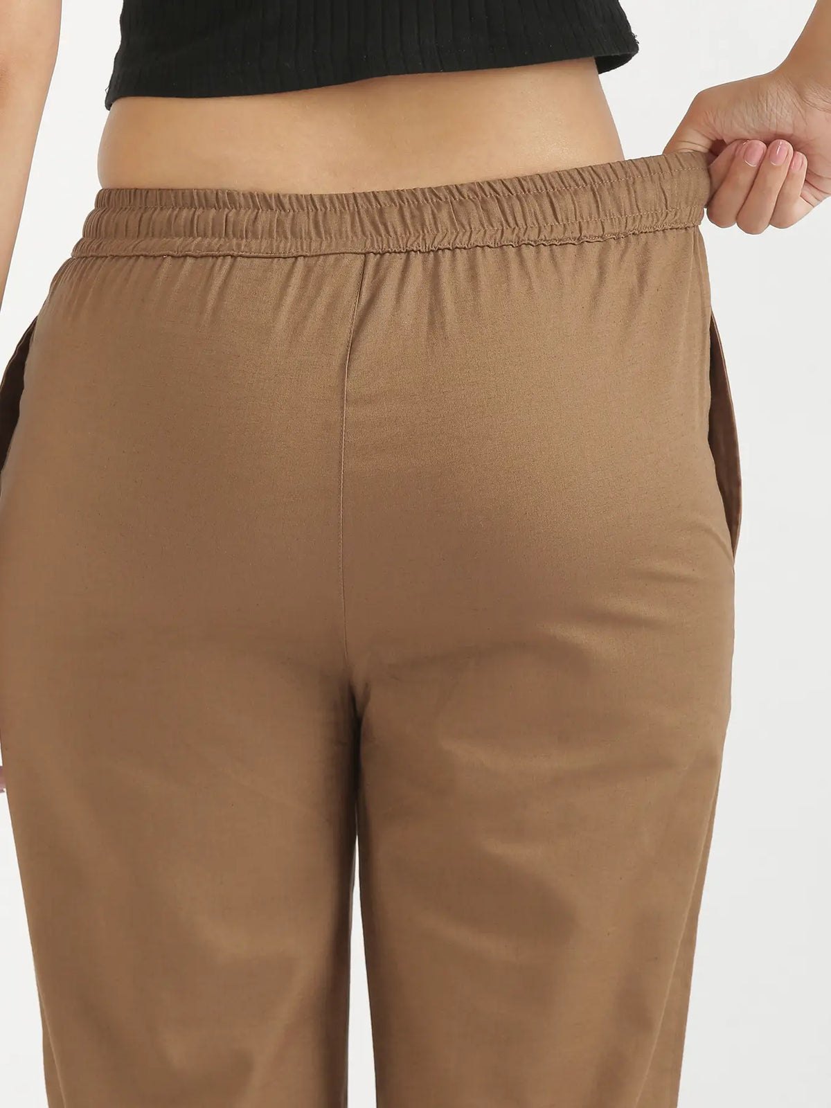 Women Coffee Brown Airy Linen Relaxed Straight Pant
