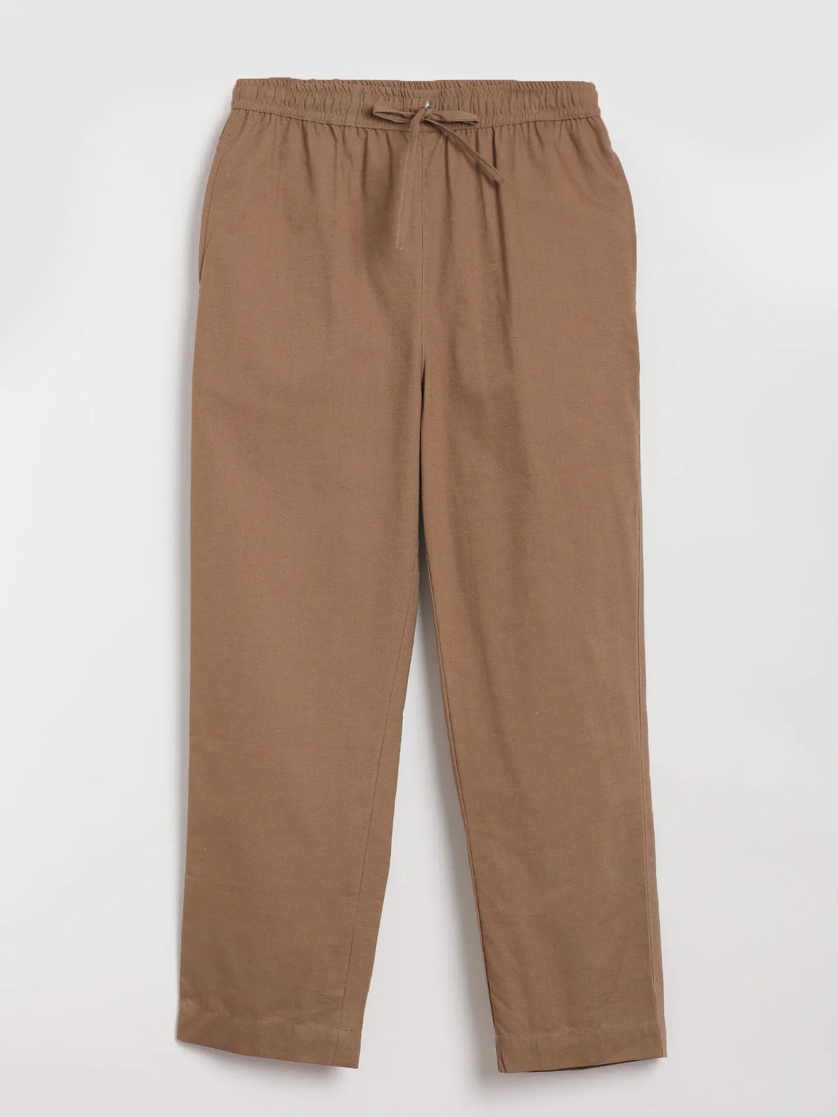 Women Coffee Brown Airy Linen Relaxed Straight Pant