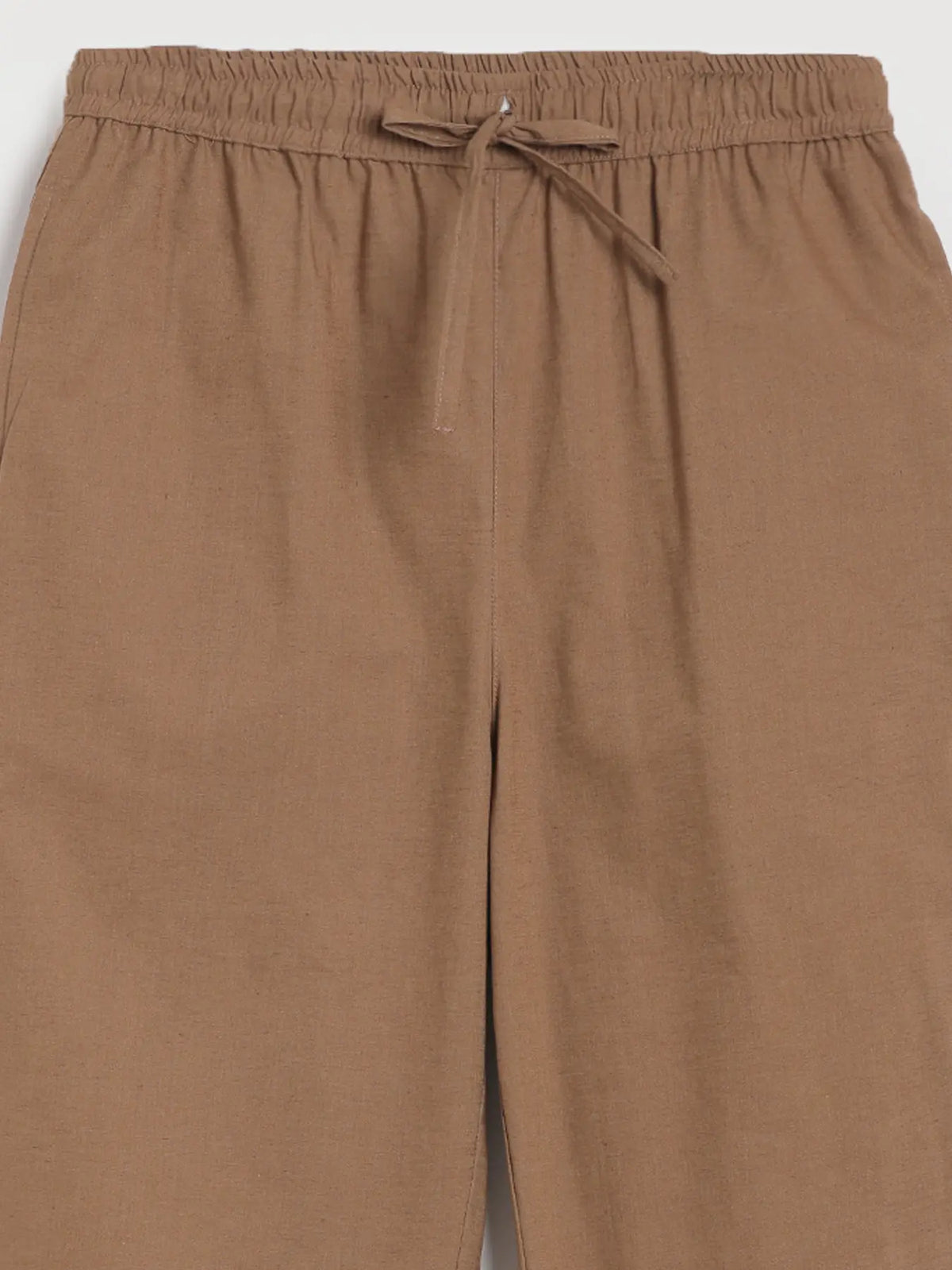 Women Coffee Brown Airy Linen Relaxed Straight Pant