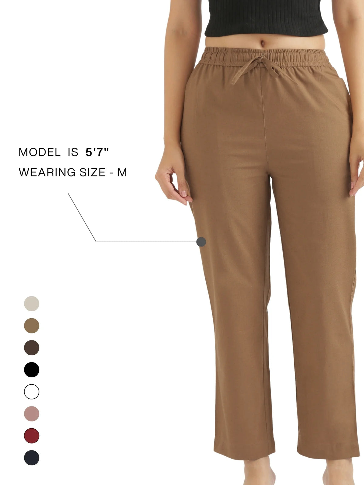 Women Coffee Brown Airy Linen Relaxed Straight Pant