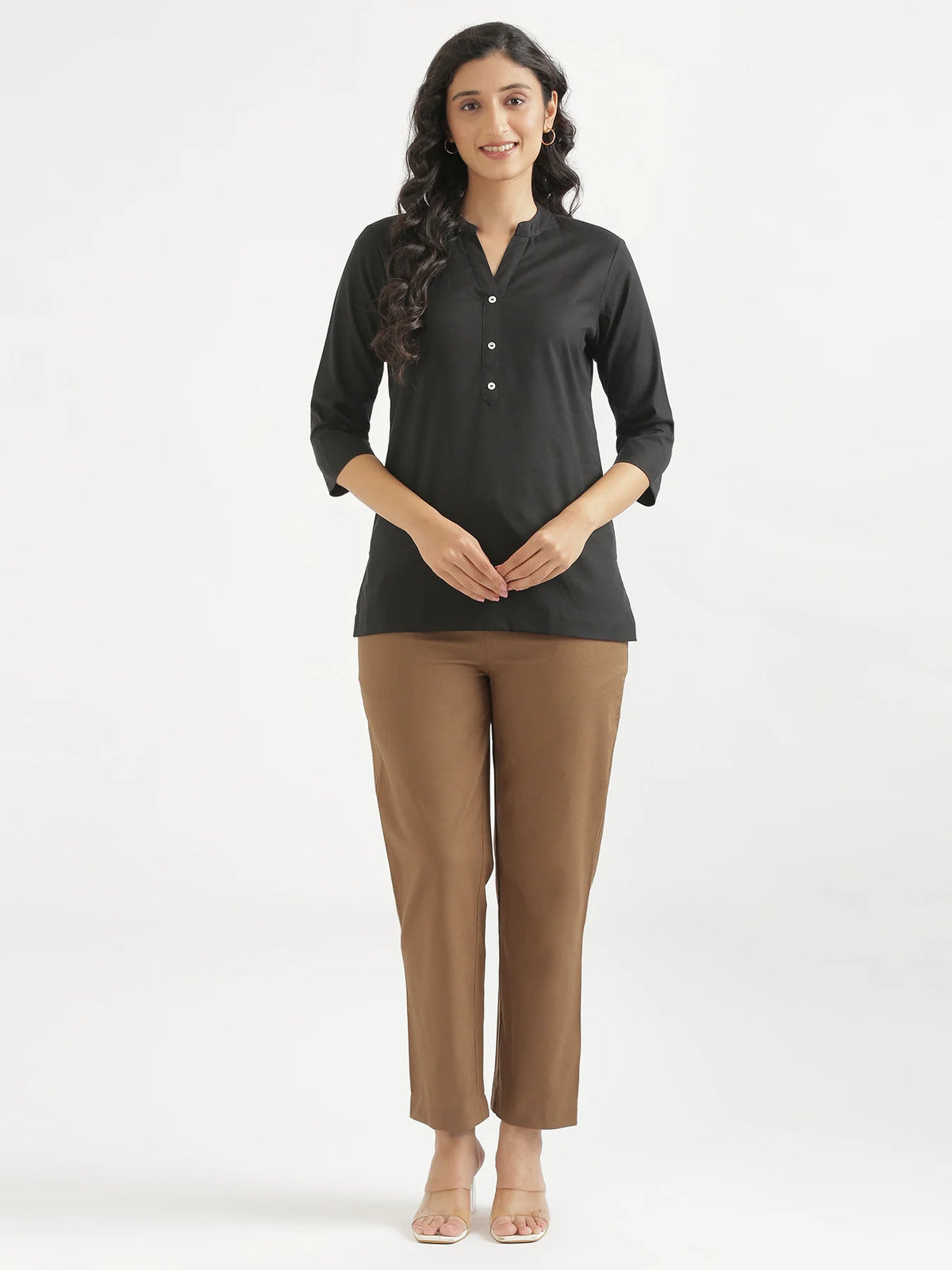 Women Coffee Brown Airy Linen Relaxed Straight Pant