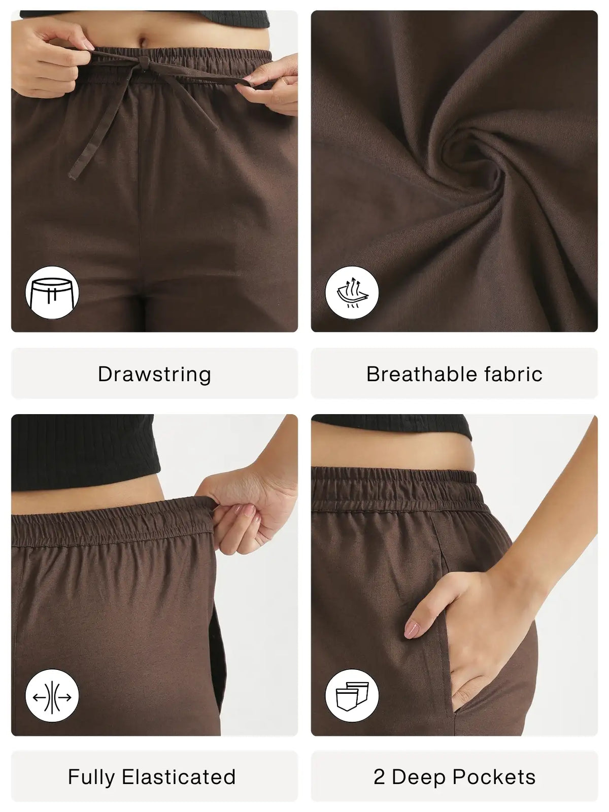 Women Dark Brown Airy Linen Relaxed Straight Pant