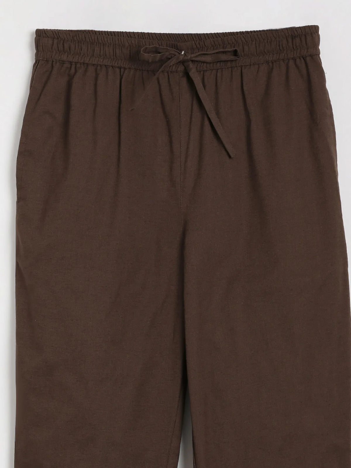 Women Dark Brown Airy Linen Relaxed Straight Pant
