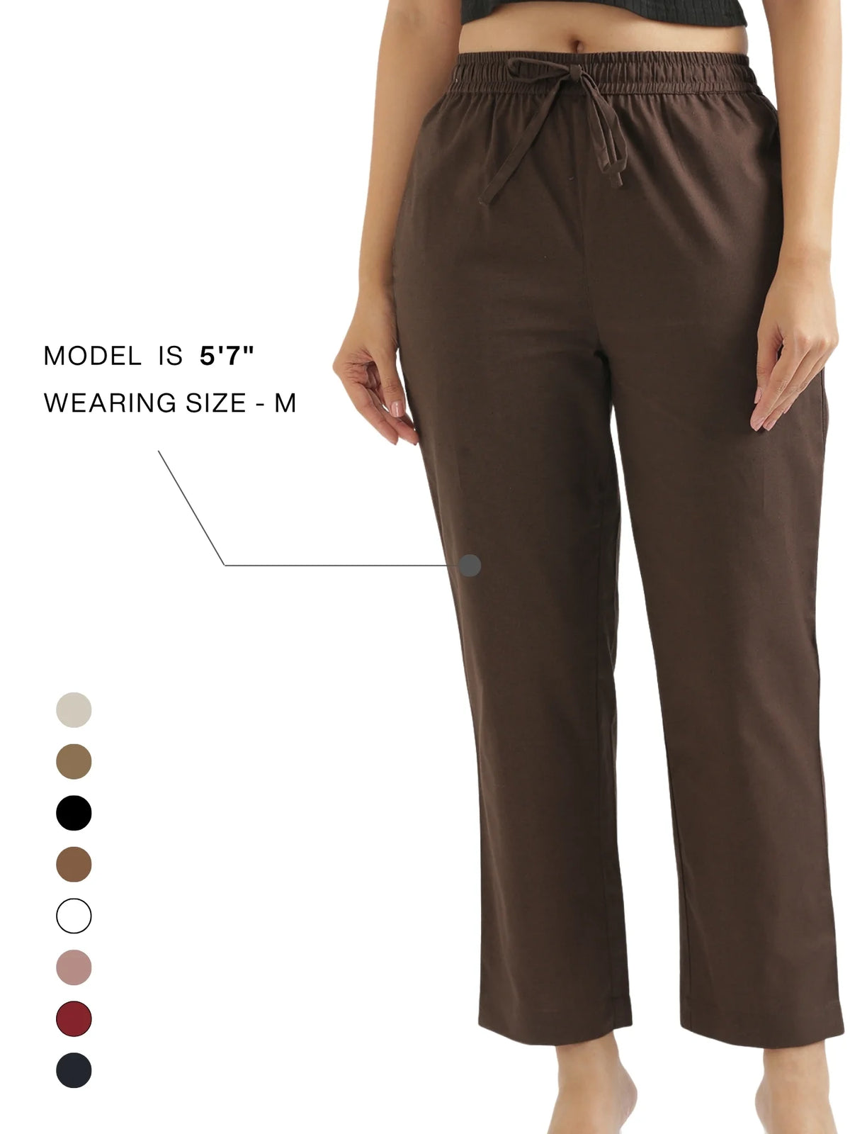 Women Dark Brown Airy Linen Relaxed Straight Pant