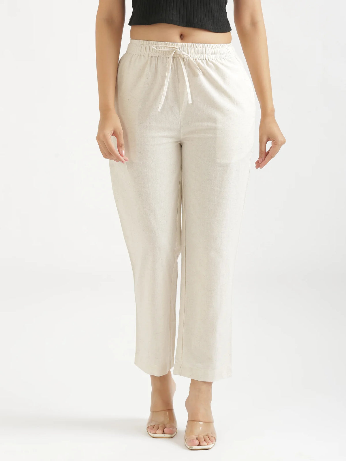 Women Ecru Airy Linen Relaxed Straight Pant