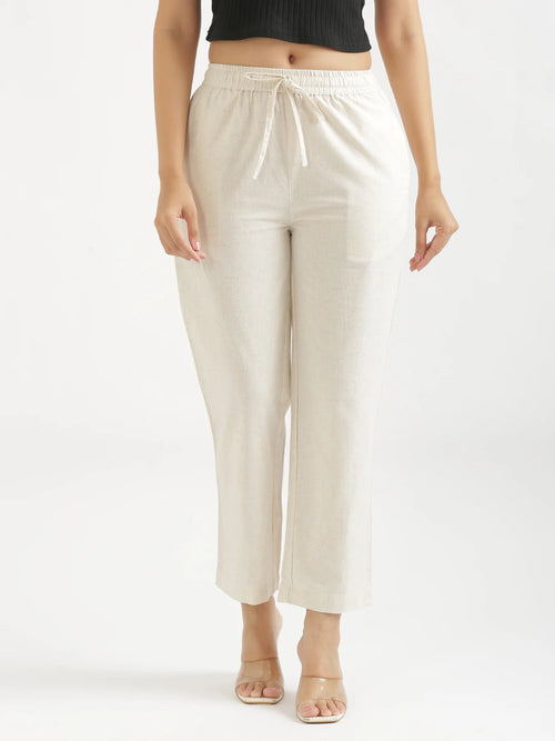 Women Ecru Airy Linen Relaxed Straight Pant