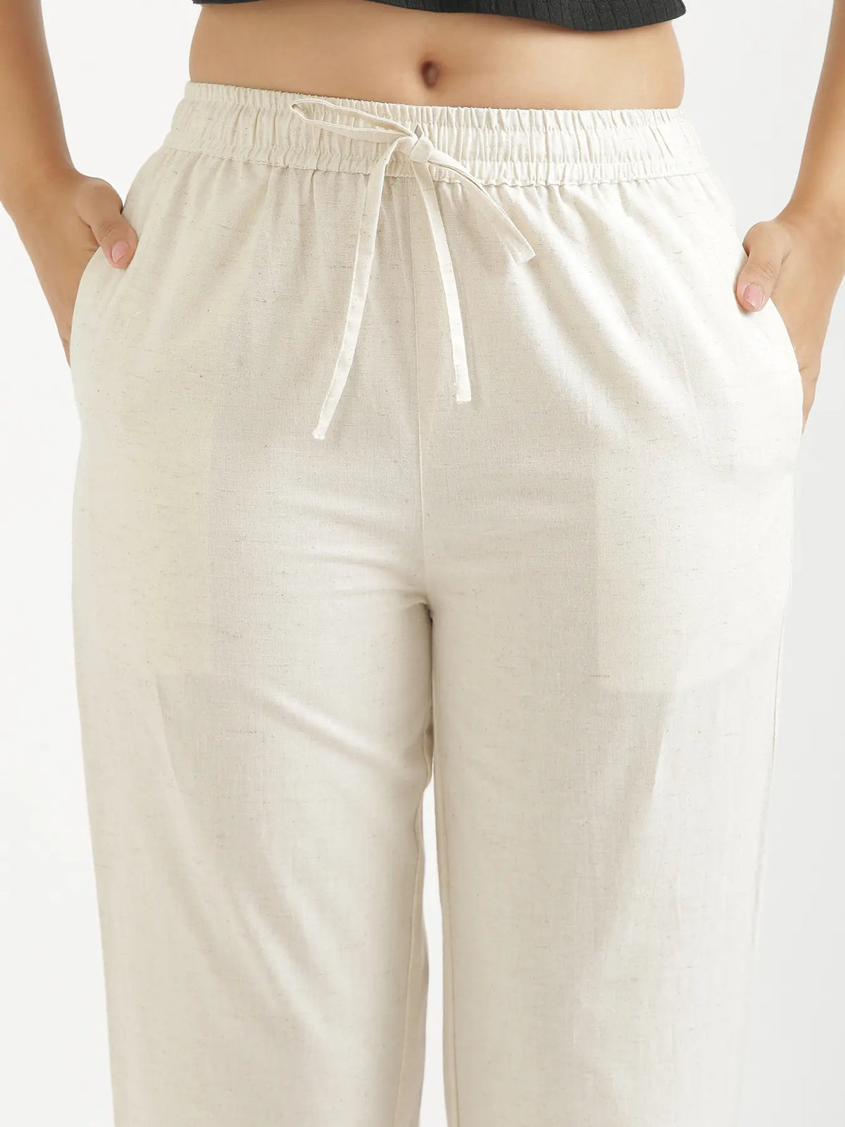 Women Ecru Airy Linen Relaxed Straight Pant