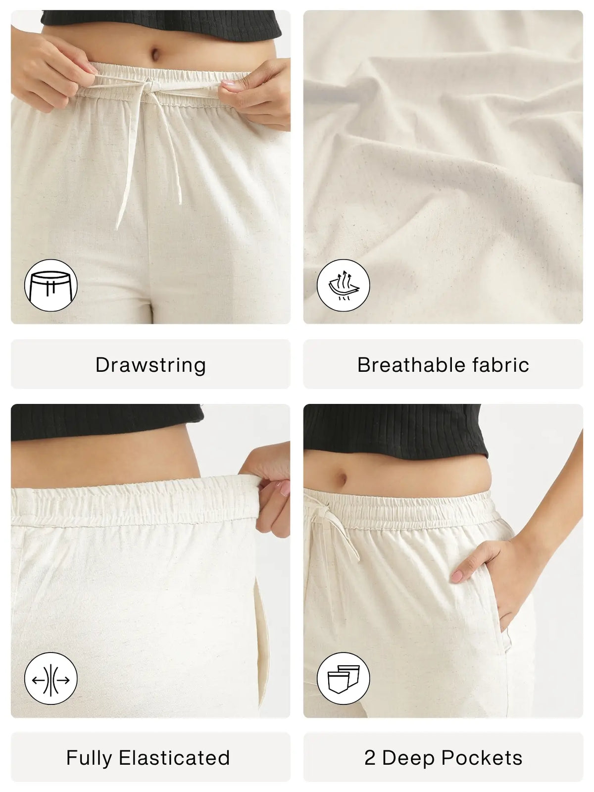 Women Ecru Airy Linen Relaxed Straight Pant