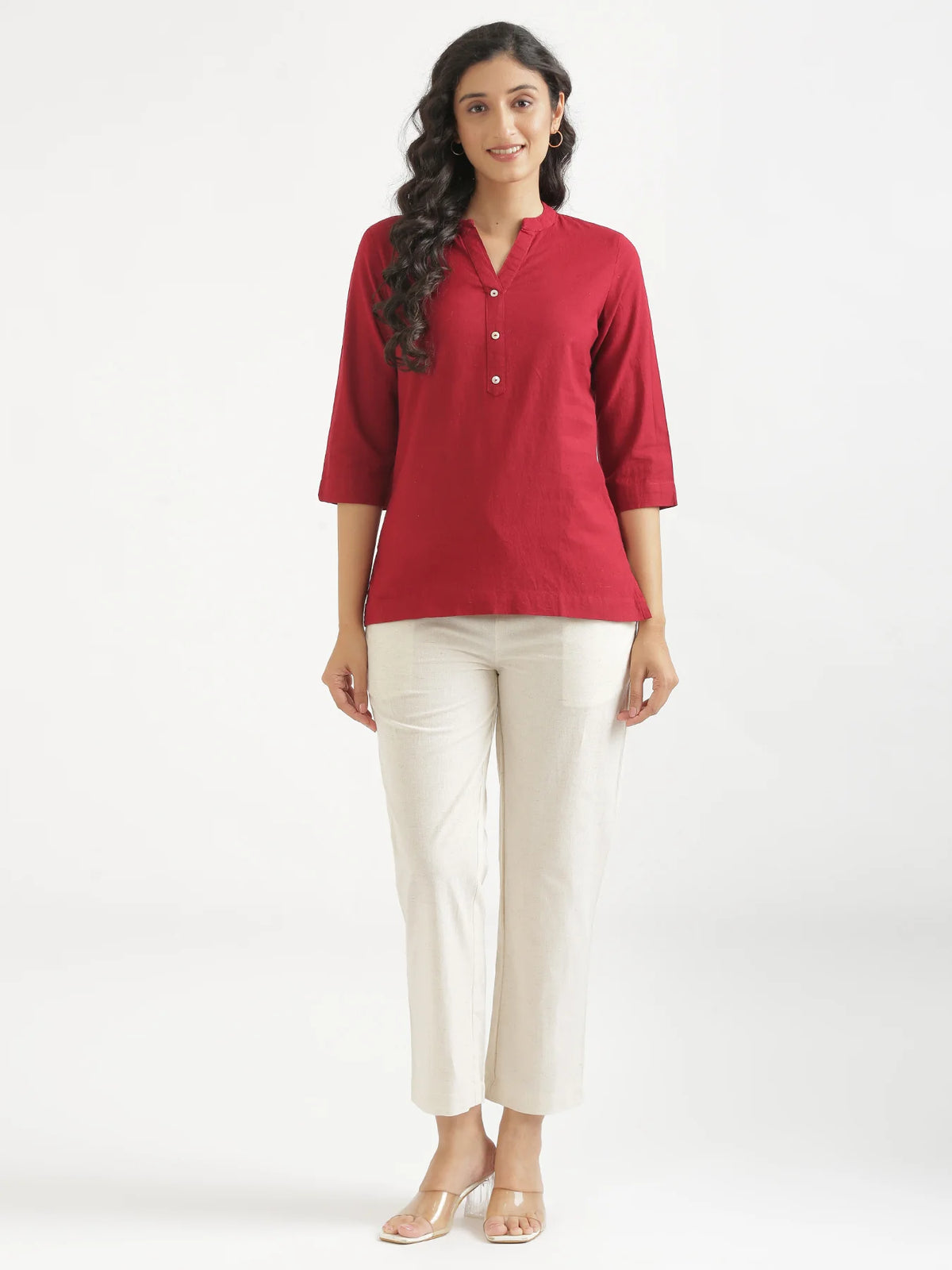 Women Ecru Airy Linen Relaxed Straight Pant