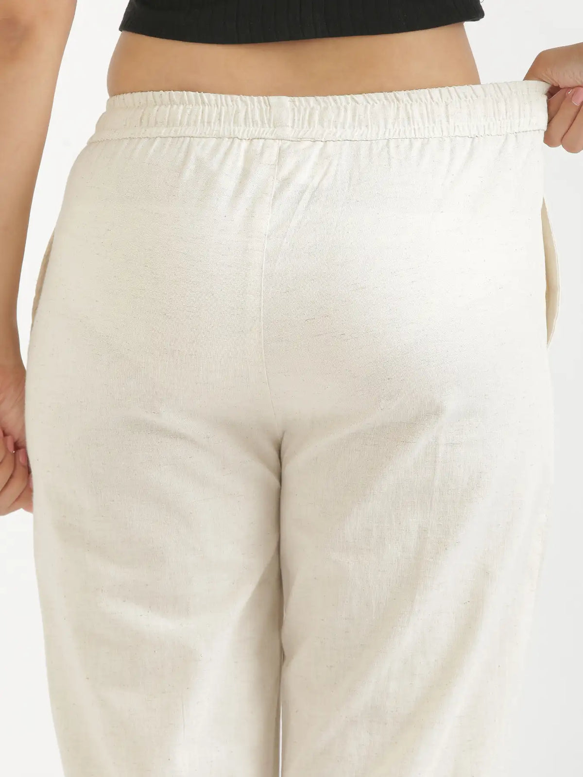 Women Ecru Airy Linen Relaxed Straight Pant