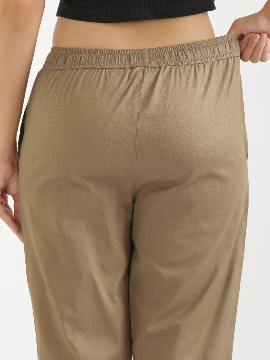 Women Khakhi Airy Linen Relaxed Straight Pant