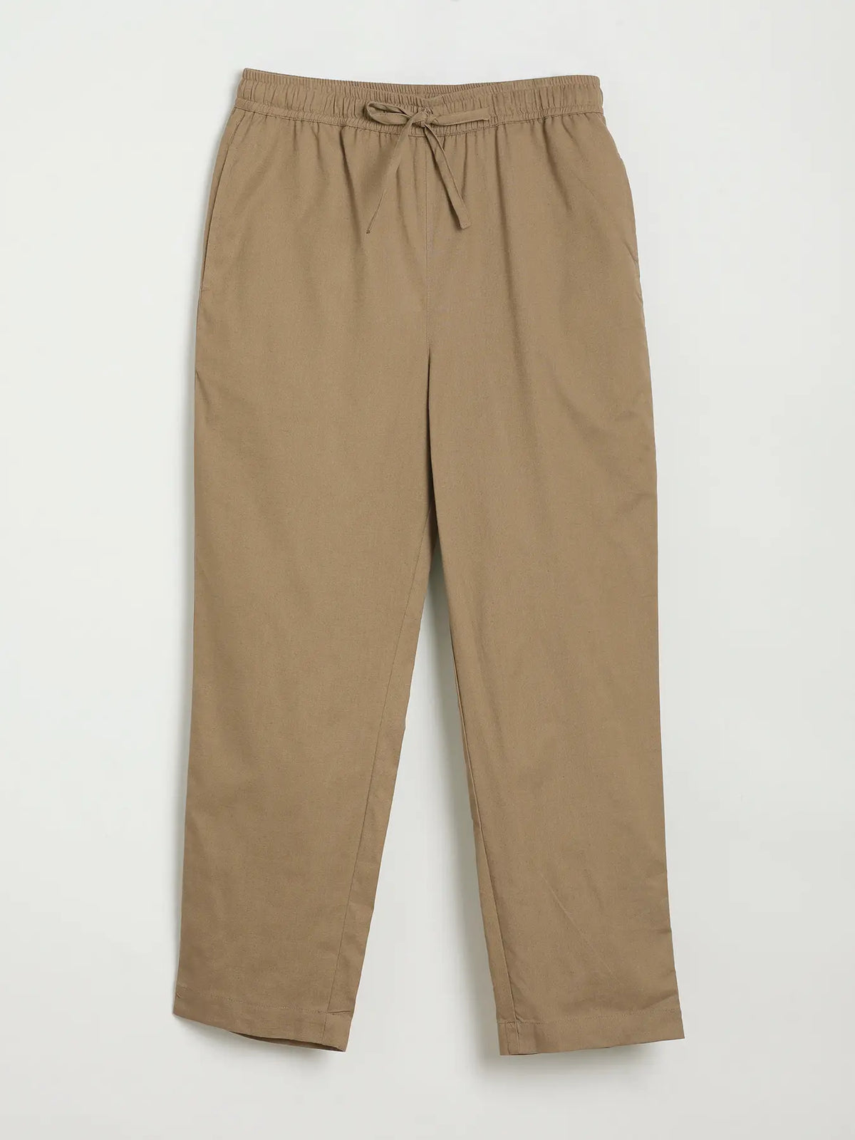 Women Khakhi Airy Linen Relaxed Straight Pant