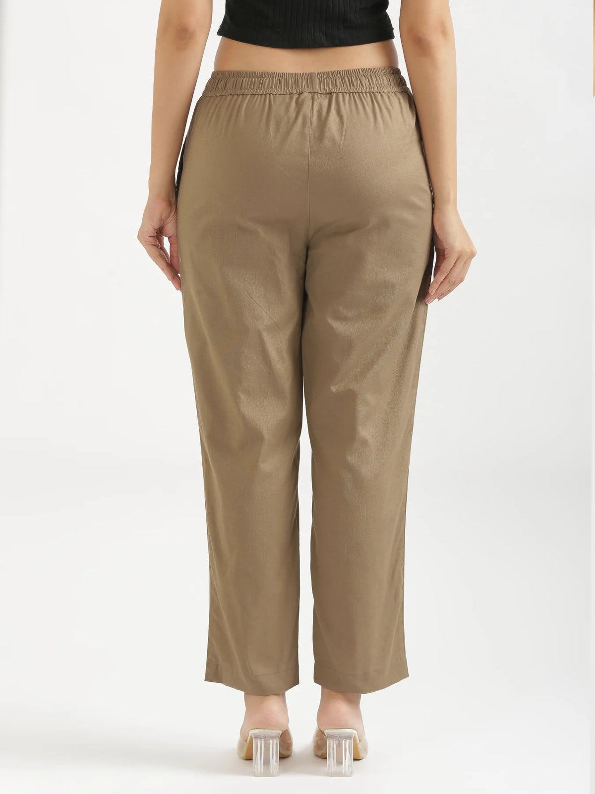 Women Khakhi Airy Linen Relaxed Straight Pant