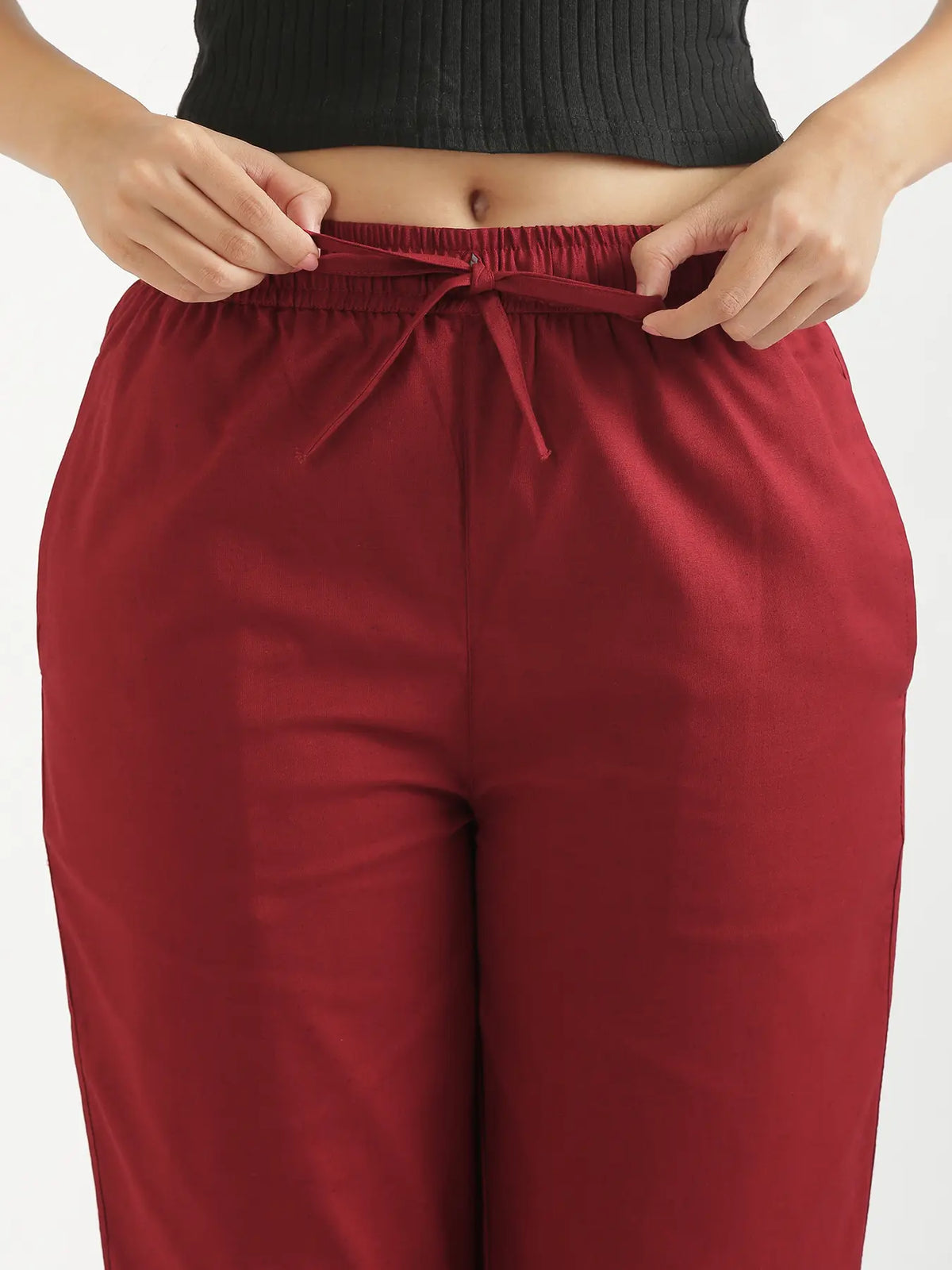 Women Maroon Airy Linen Relaxed Straight Pant