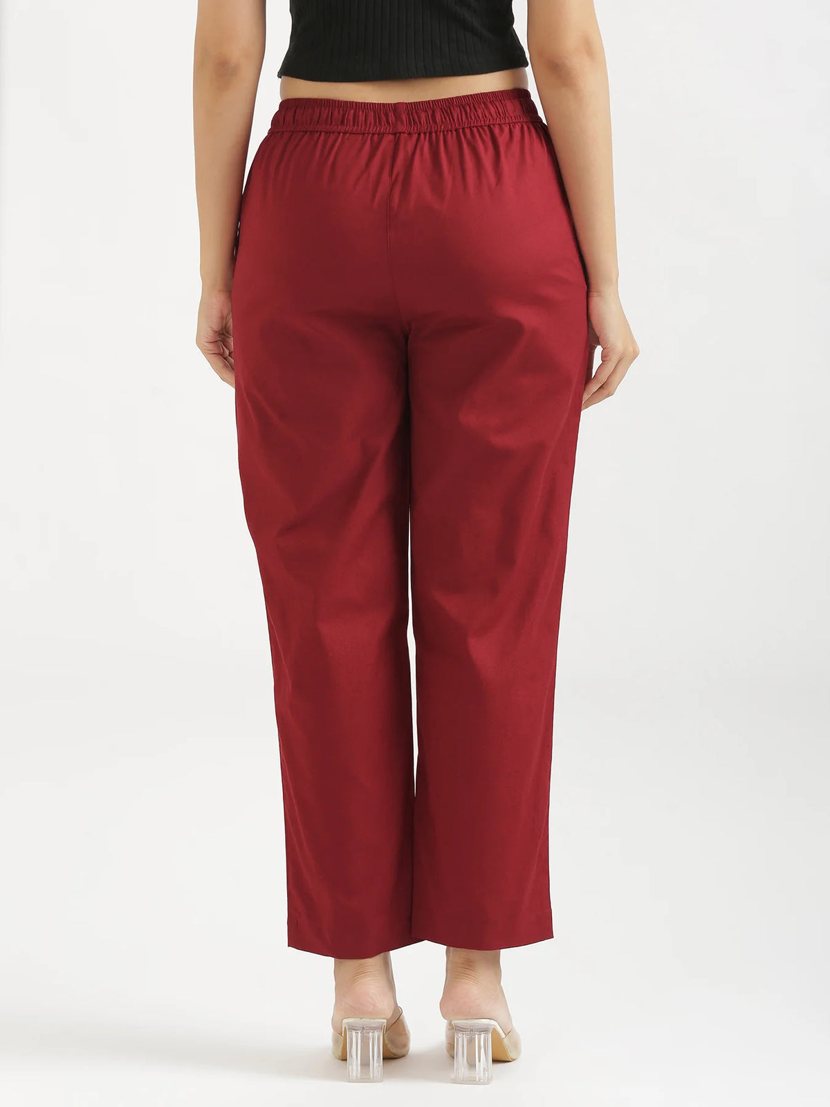 Women Maroon Airy Linen Relaxed Straight Pant