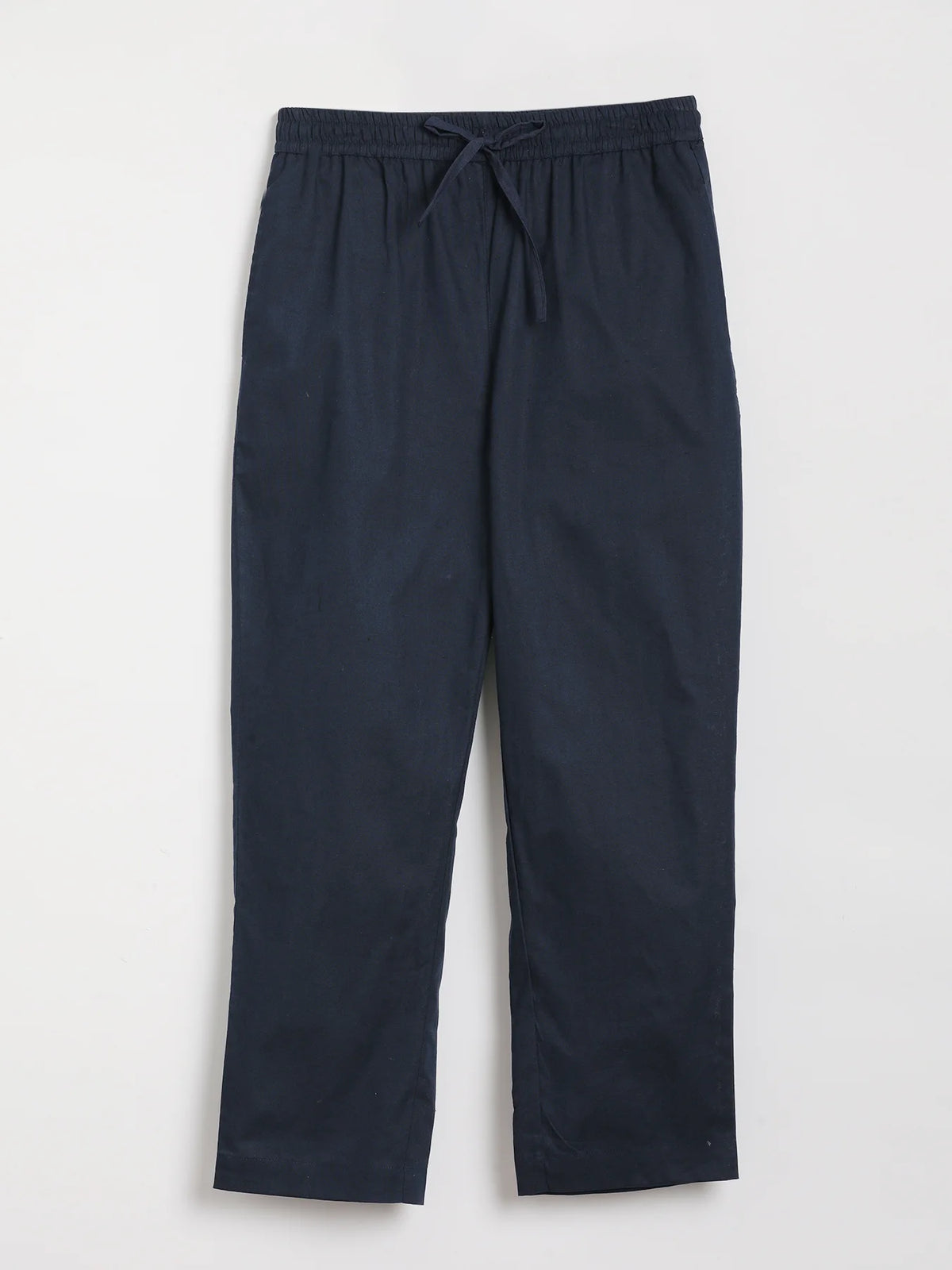 Women Navy Blue Airy Linen Relaxed Straight Pant