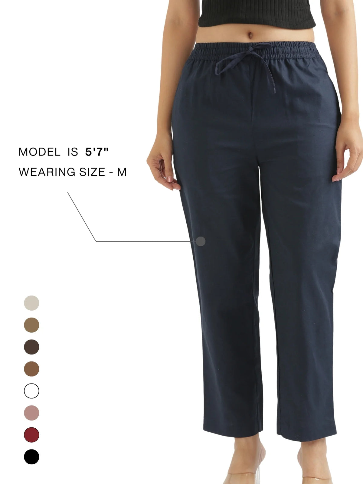Women Navy Blue Airy Linen Relaxed Straight Pant