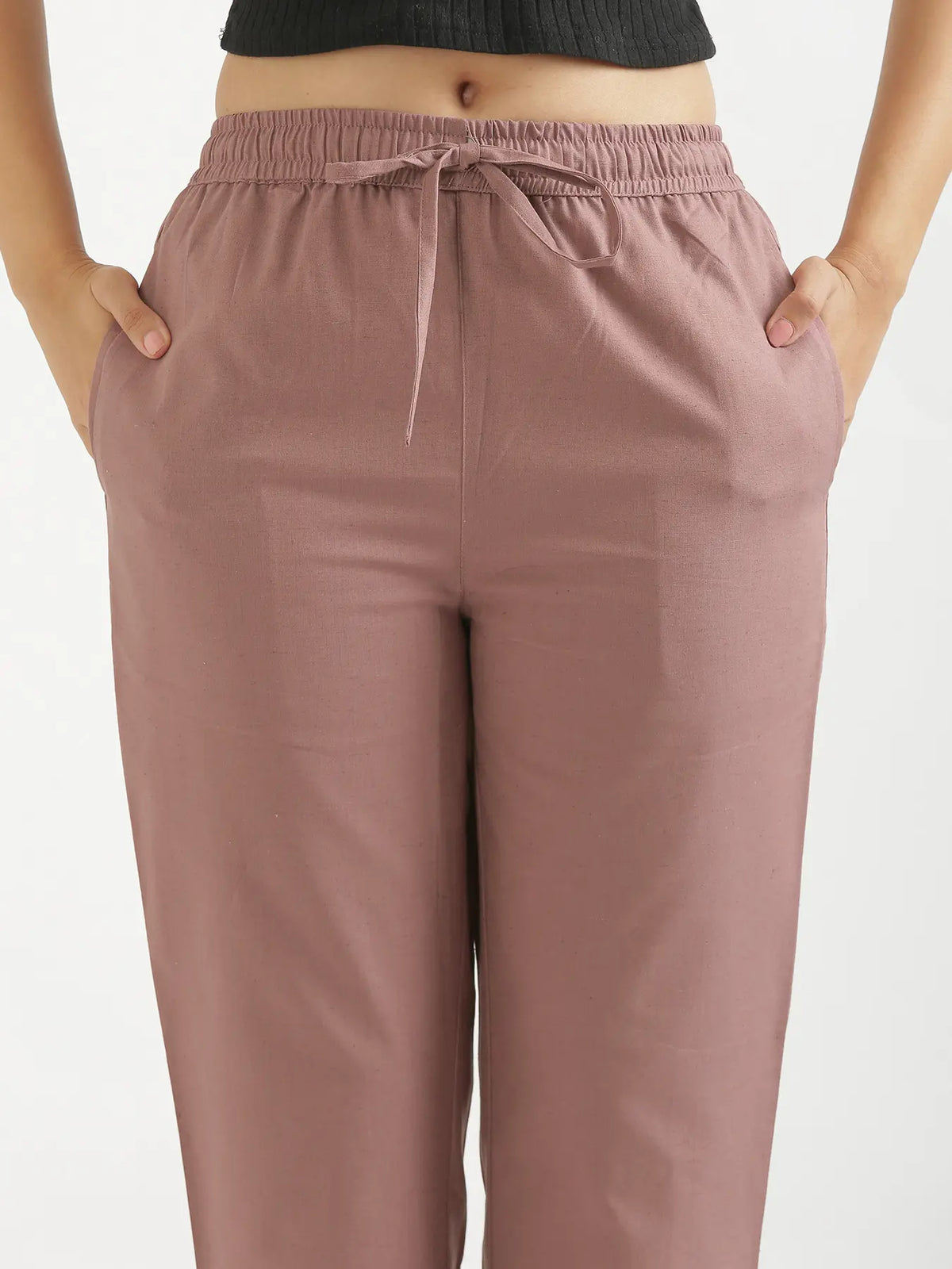 Women Rose Taupe Airy Linen Relaxed Straight Pant