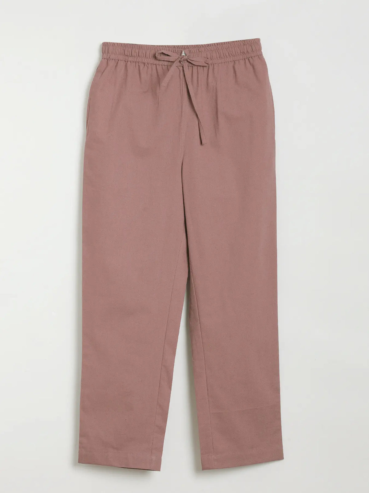 Women Rose Taupe Airy Linen Relaxed Straight Pant