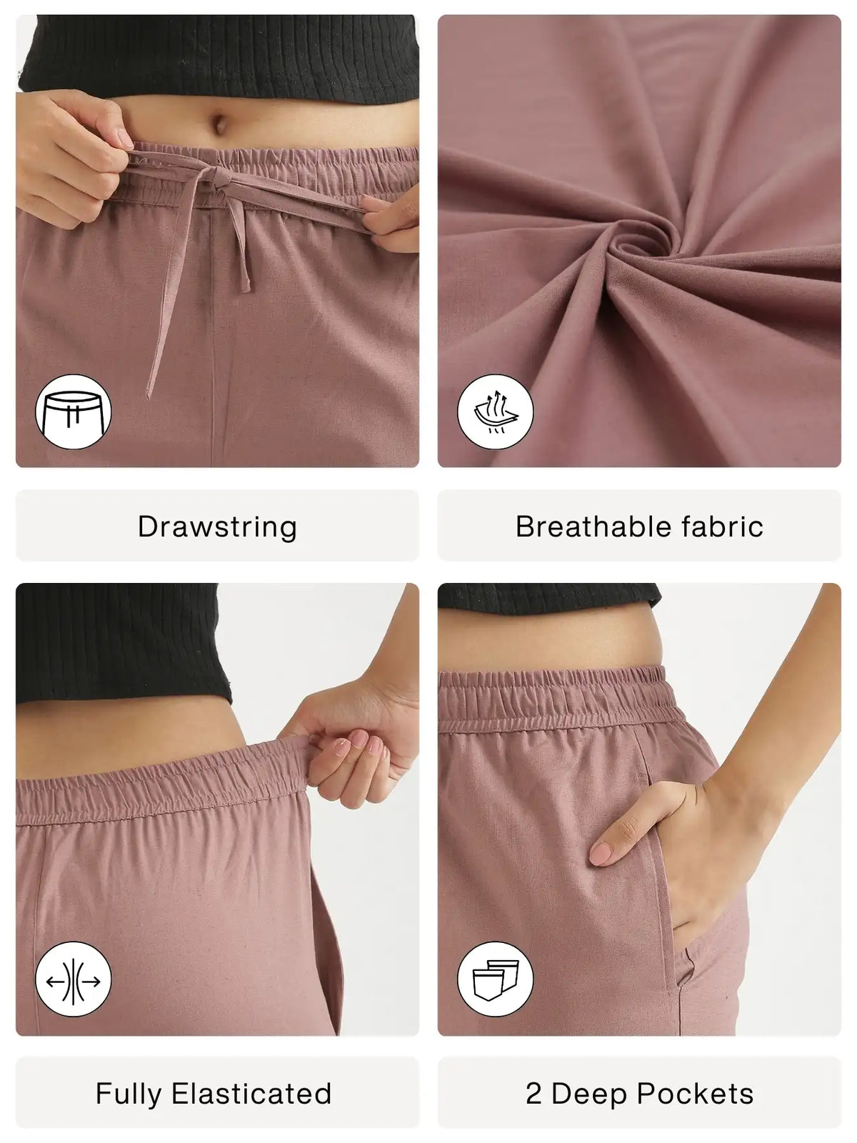 Women Rose Taupe Airy Linen Relaxed Straight Pant