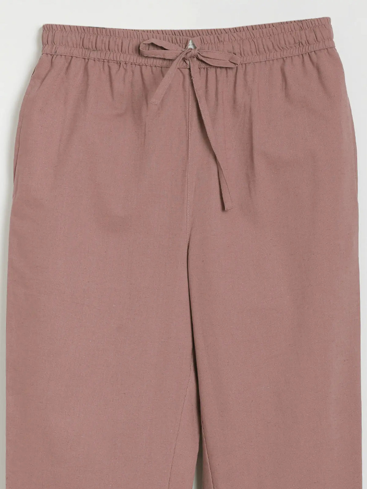 Women Rose Taupe Airy Linen Relaxed Straight Pant